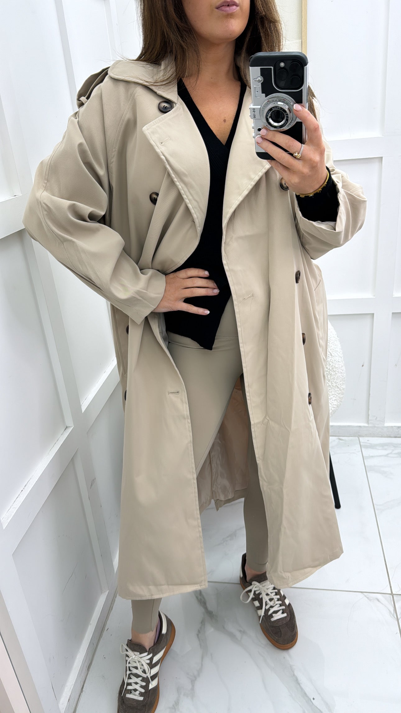 SARA beige long trench coat