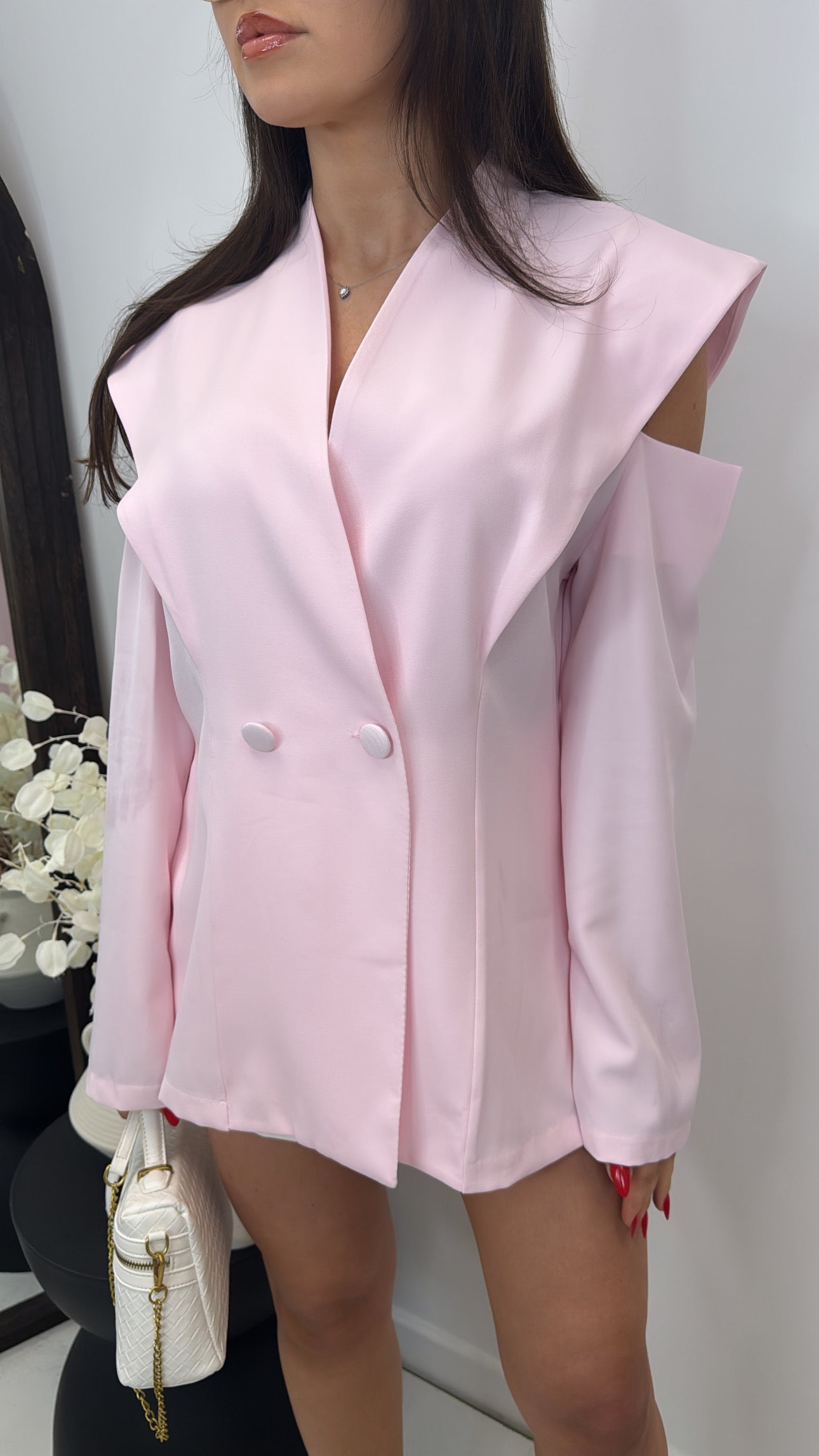 MAE pink blazer with cutout sleeves