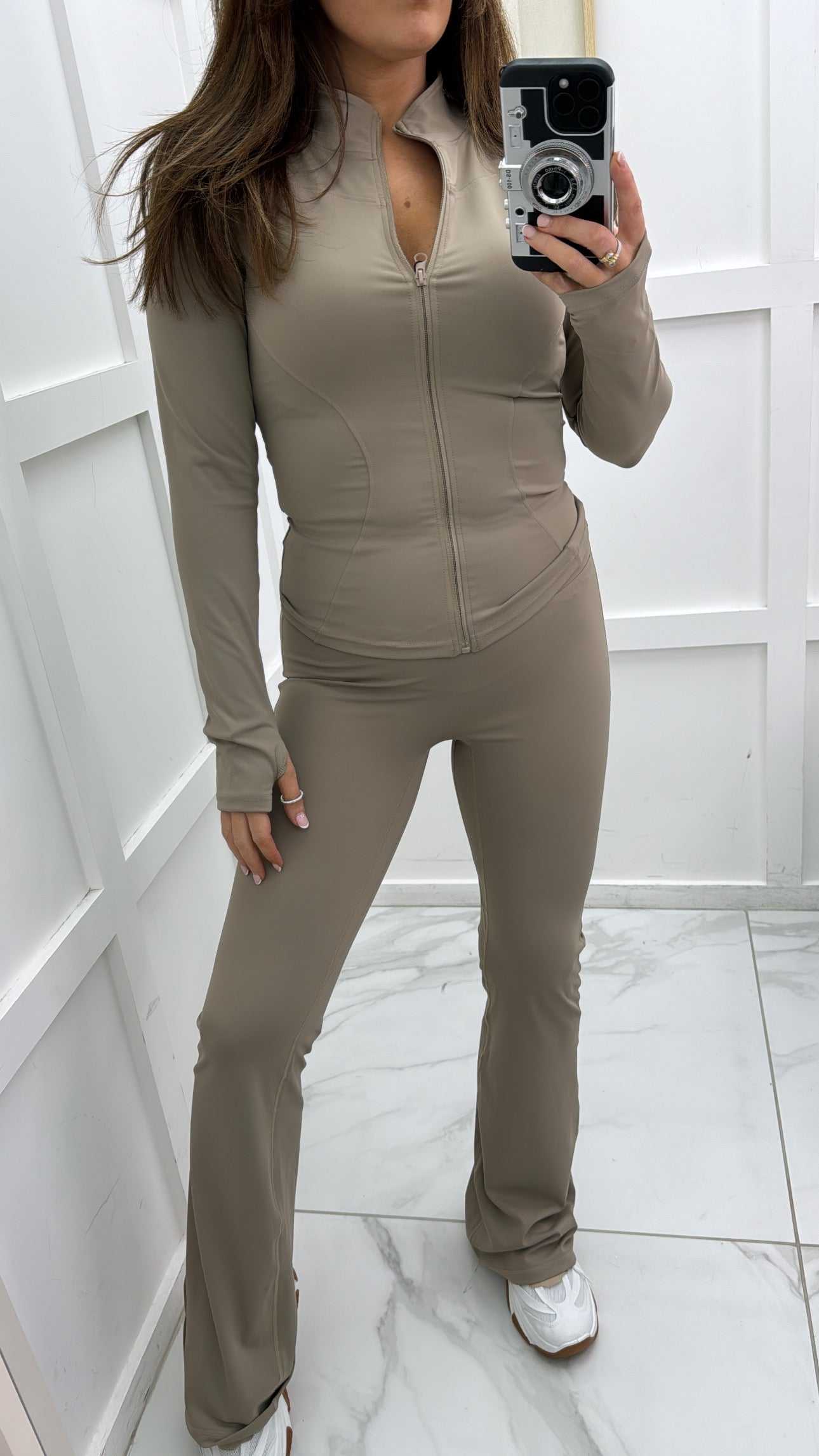 EMMIE taupe jacket and flare leggings gym set