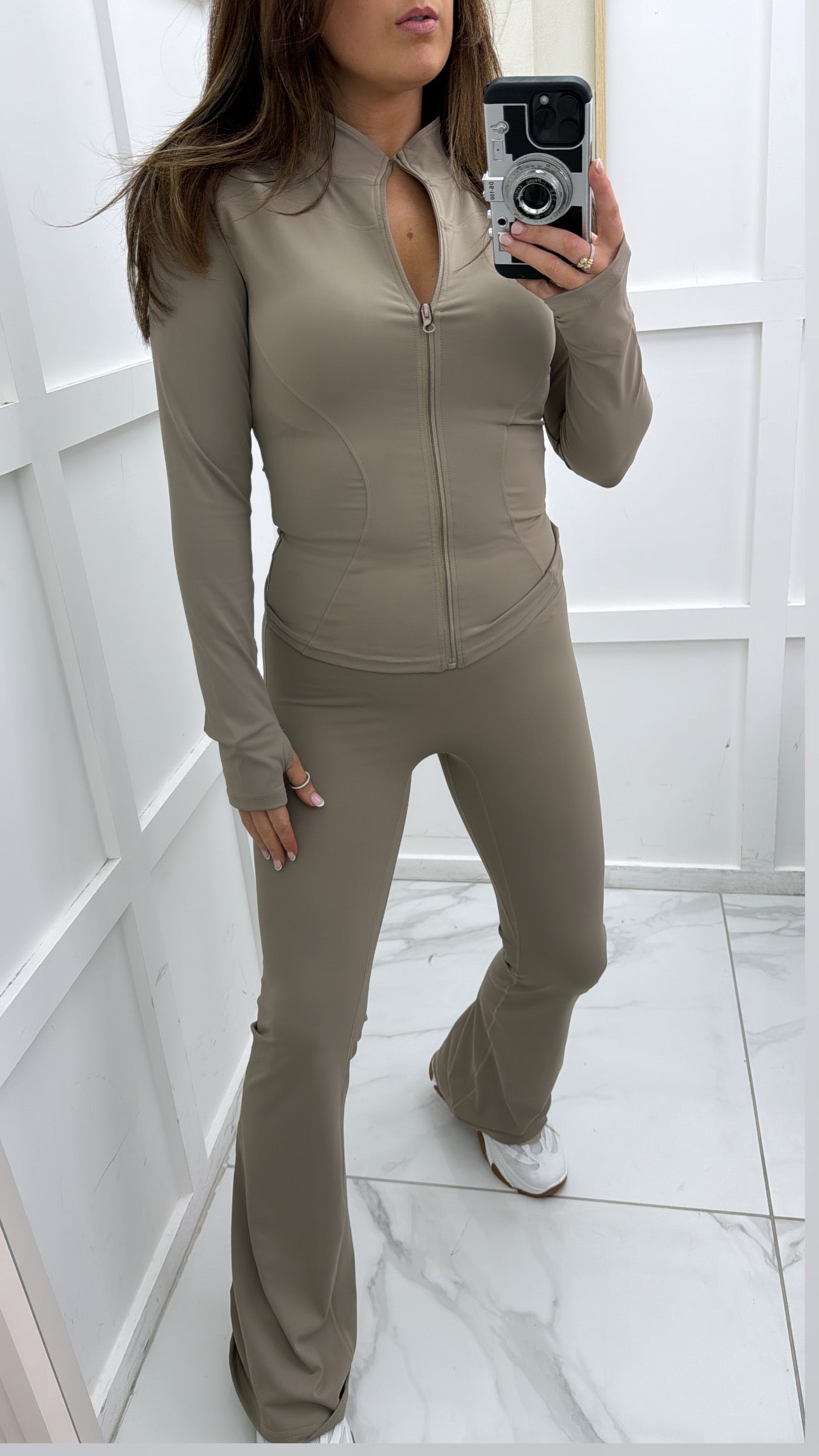 EMMIE taupe jacket and flare leggings gym set