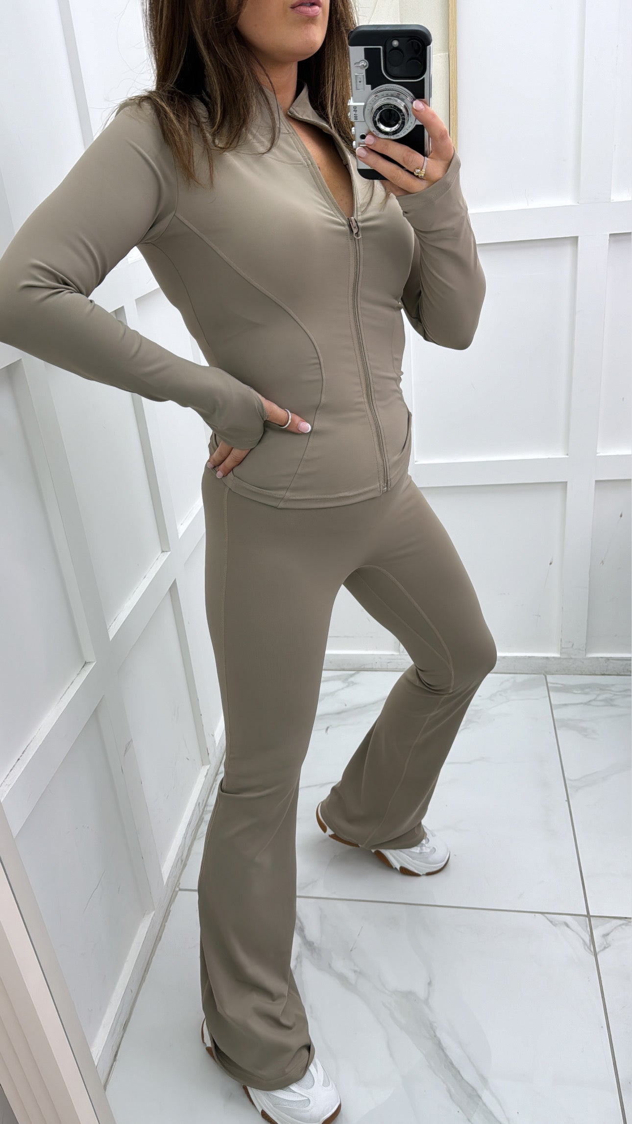 EMMIE taupe jacket and flare leggings gym set