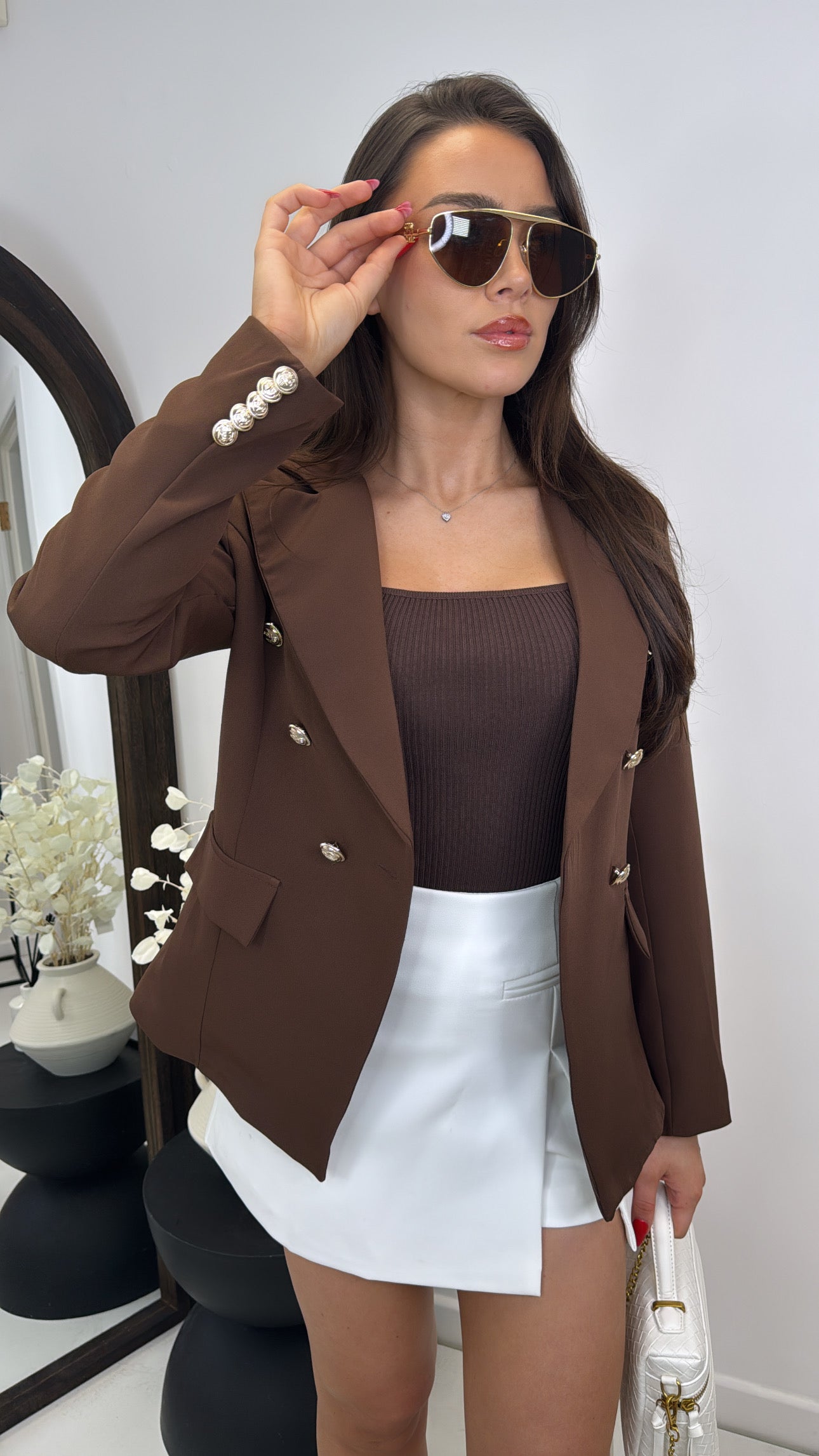 GABRIELLE brown blazer with gold detailing