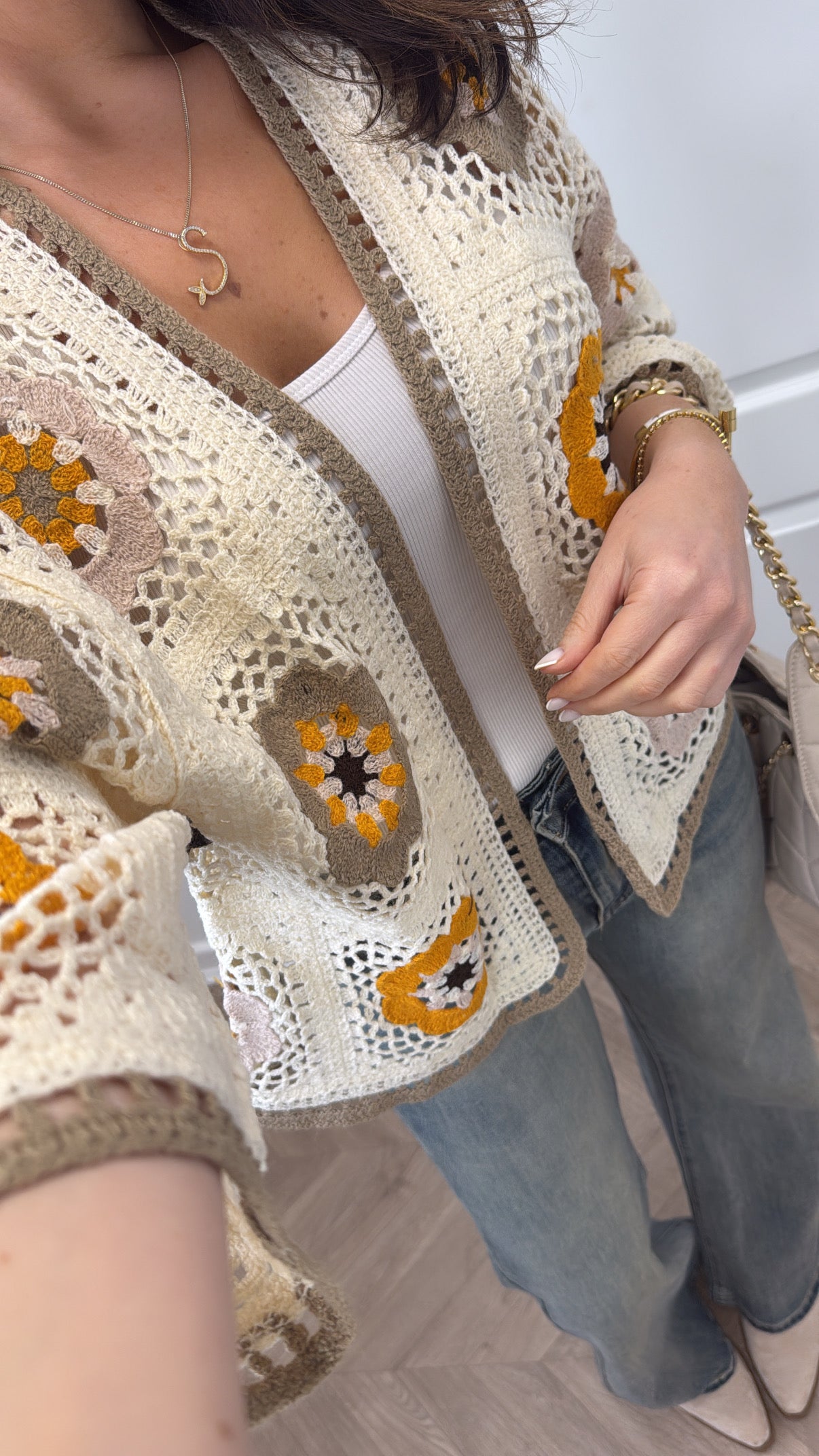 MAISIE beige and cream crochet cardigan