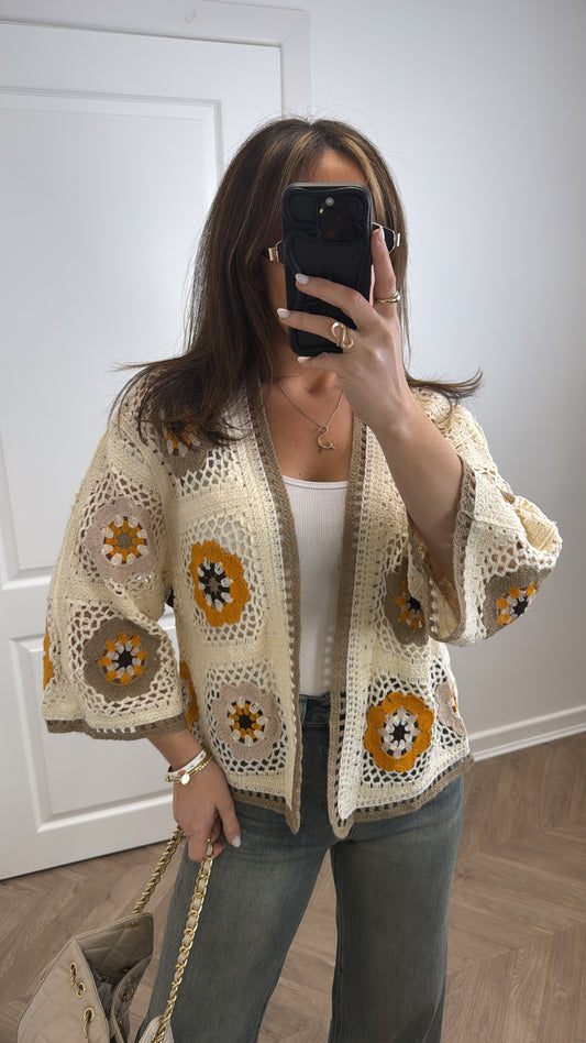 MAISIE beige and cream crochet cardigan
