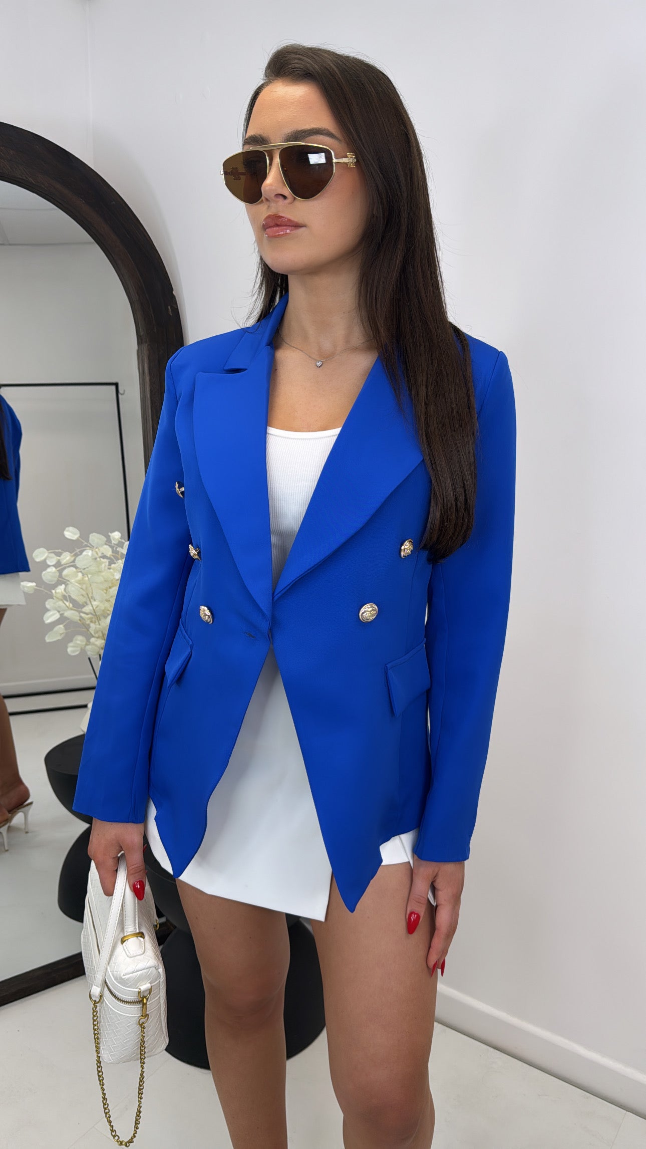 GABRIELLE royal blue blazer with gold detailing