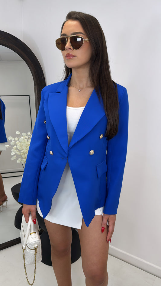 GABRIELLE royal blue blazer with gold detailing