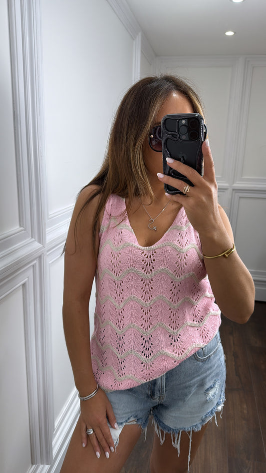 MOLLIE pink wave crochet vest top