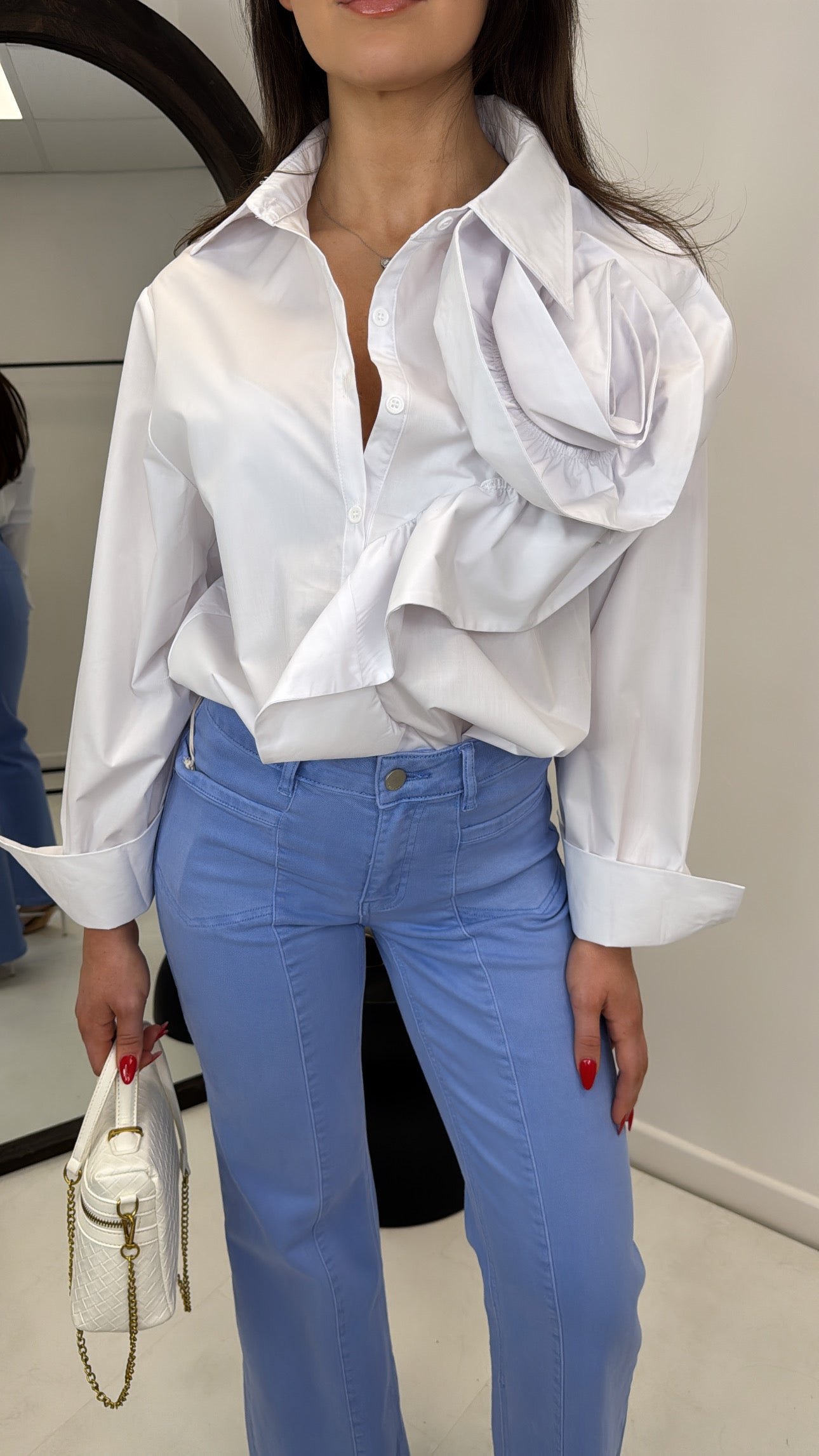 ROSE white ruffle detail shirt