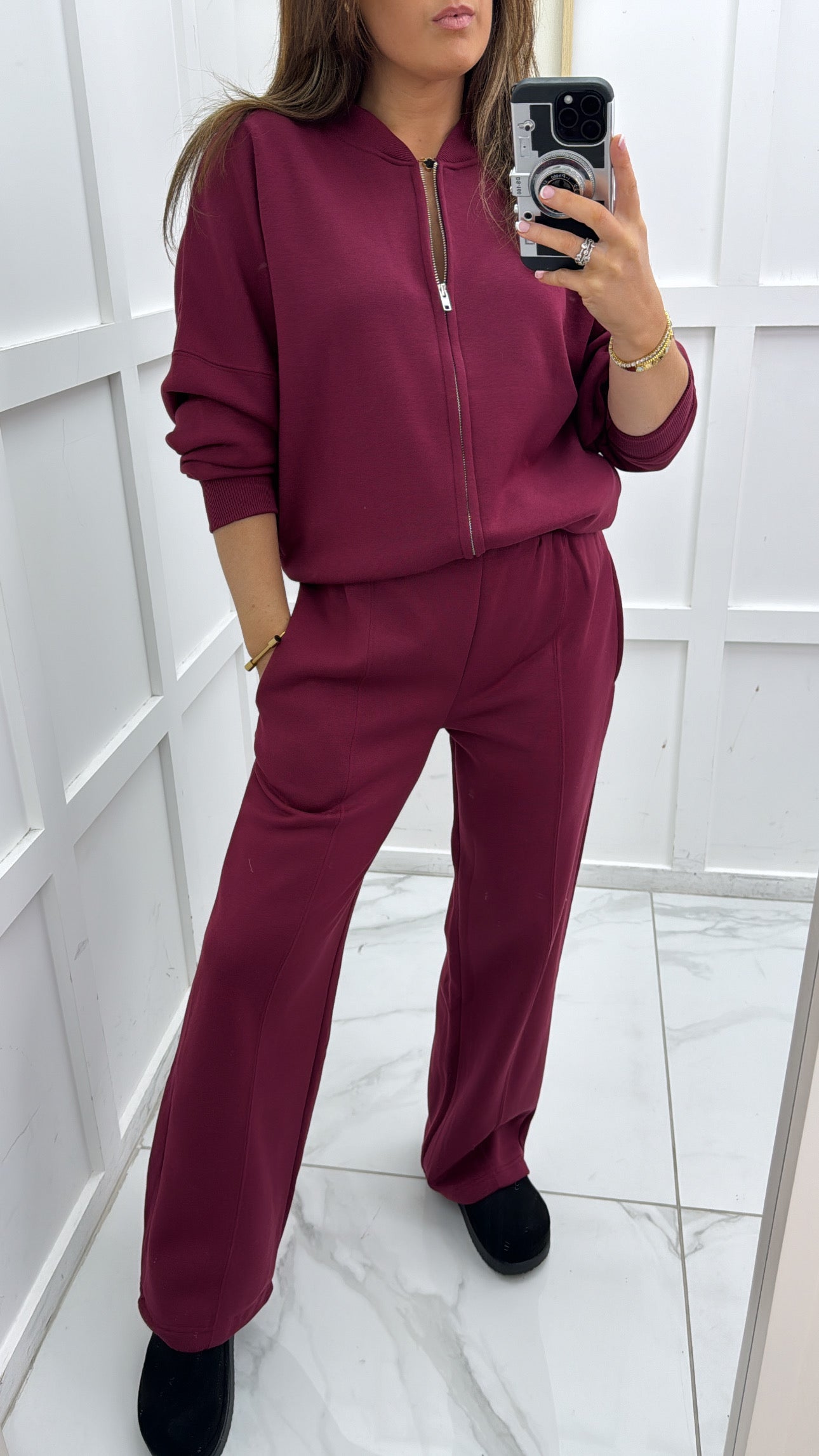 ELLEN burgundy bomber jacket and trouser lounge set