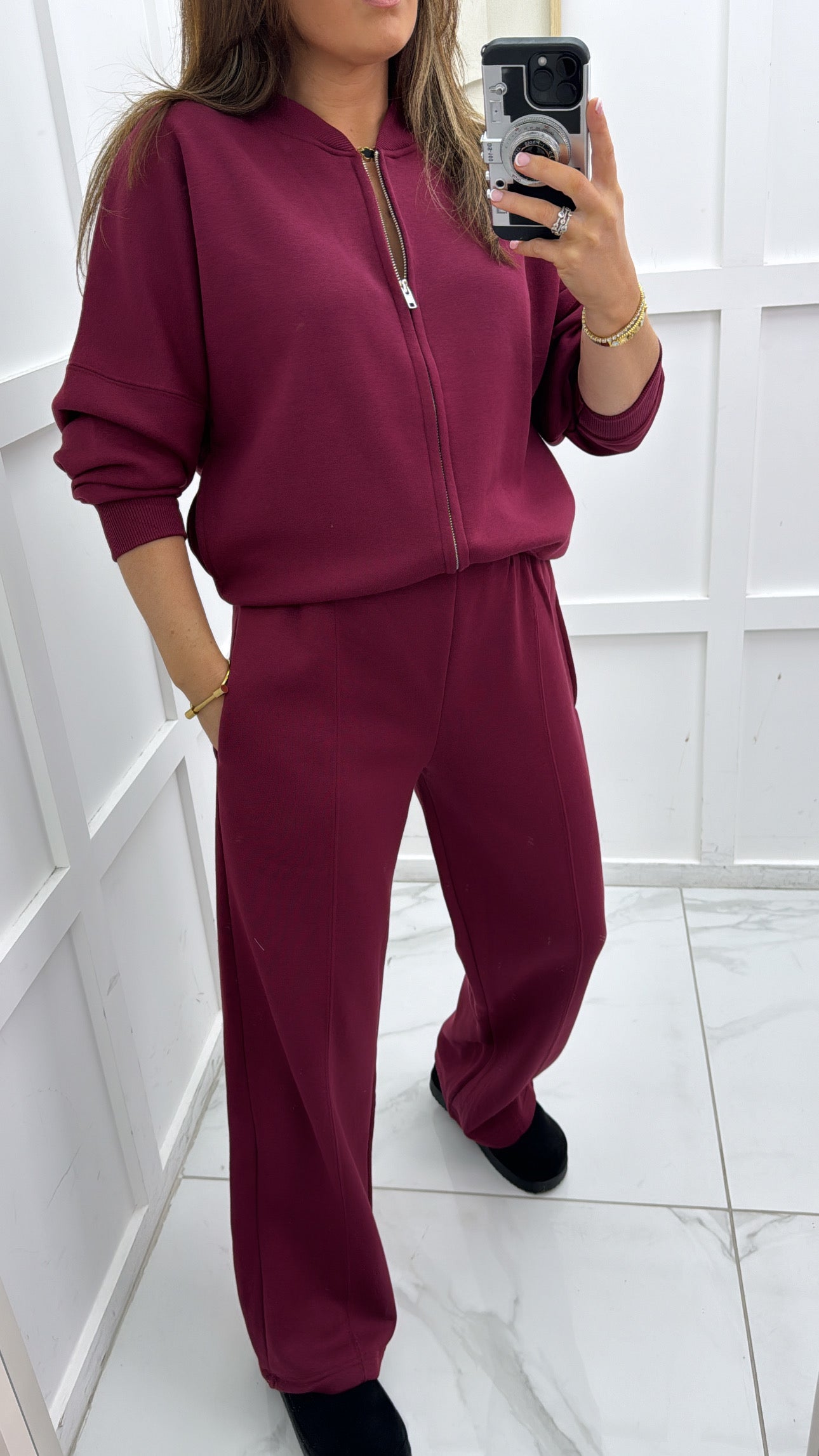 ELLEN burgundy bomber jacket and trouser lounge set