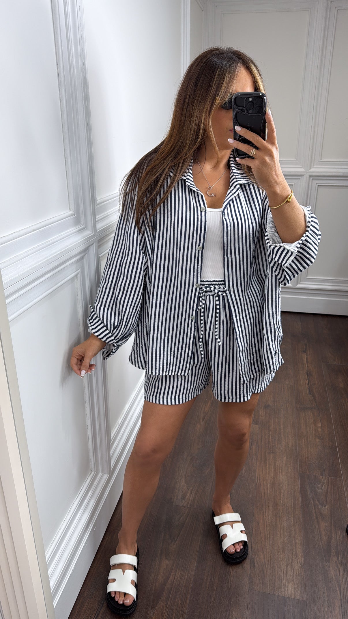 SARAH navy striped short and shirt co-ord