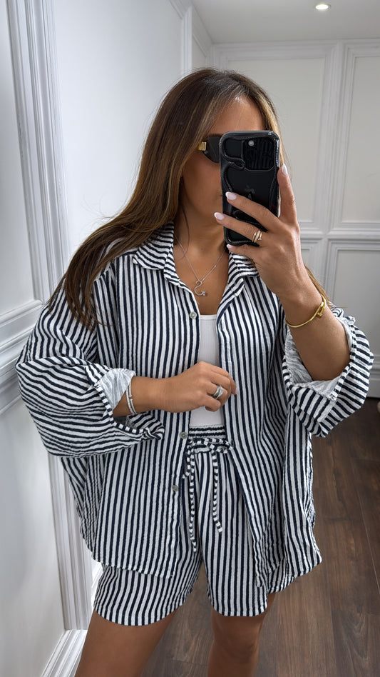 SARAH navy striped short and shirt co-ord