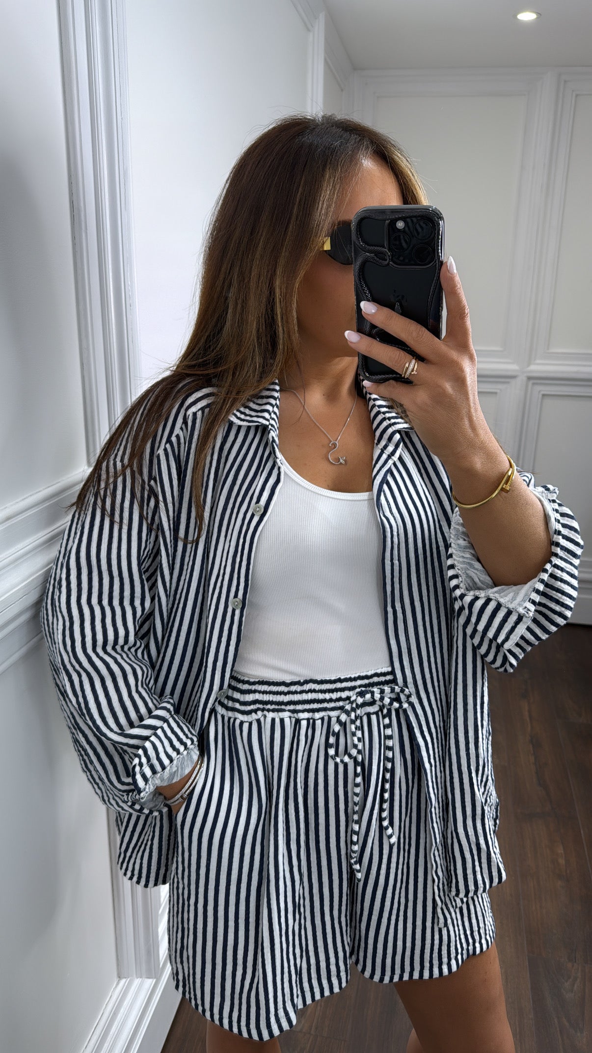 SARAH navy striped short and shirt co-ord