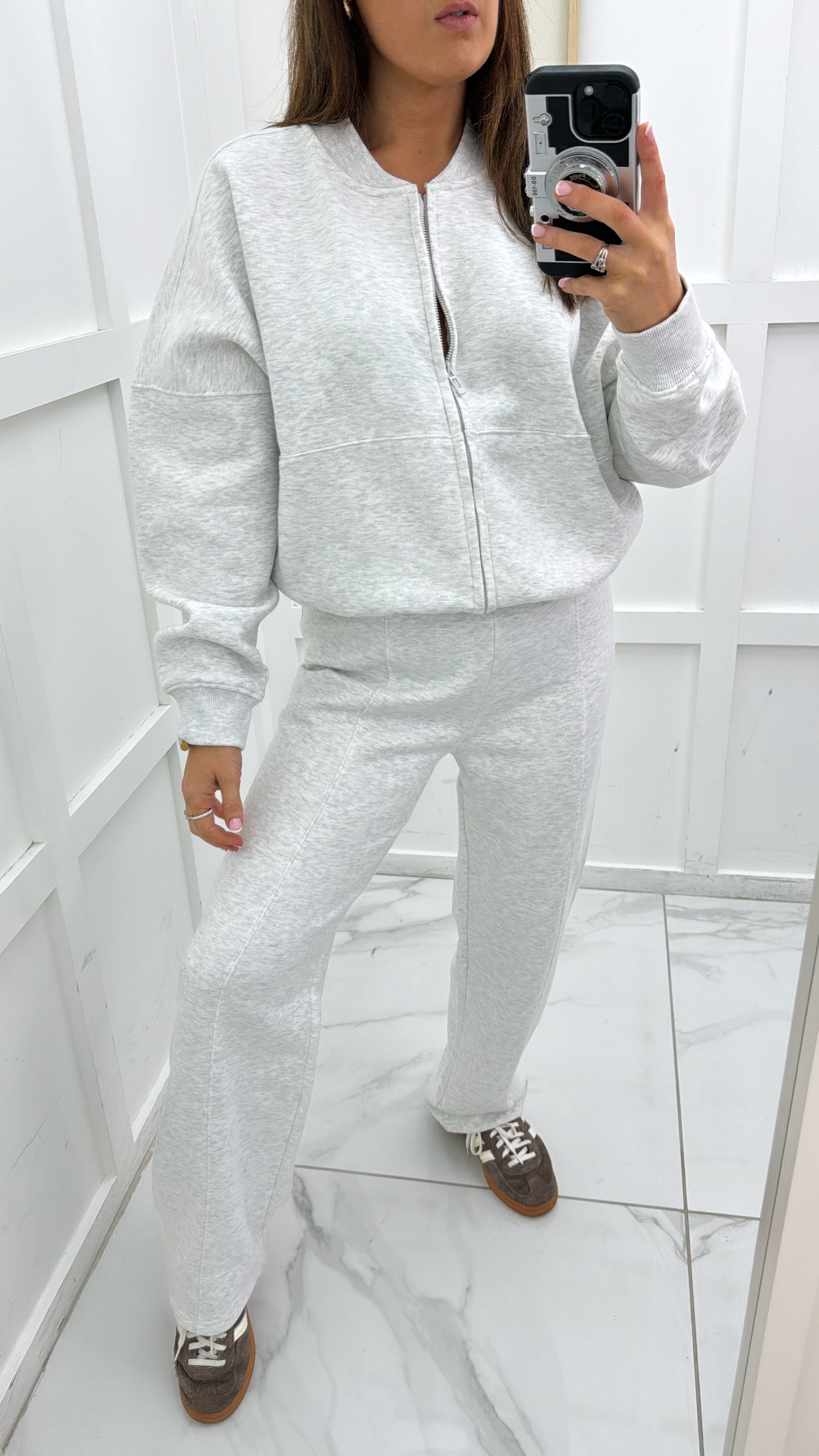 ELLEN light grey marl bomber and trouser lounge set