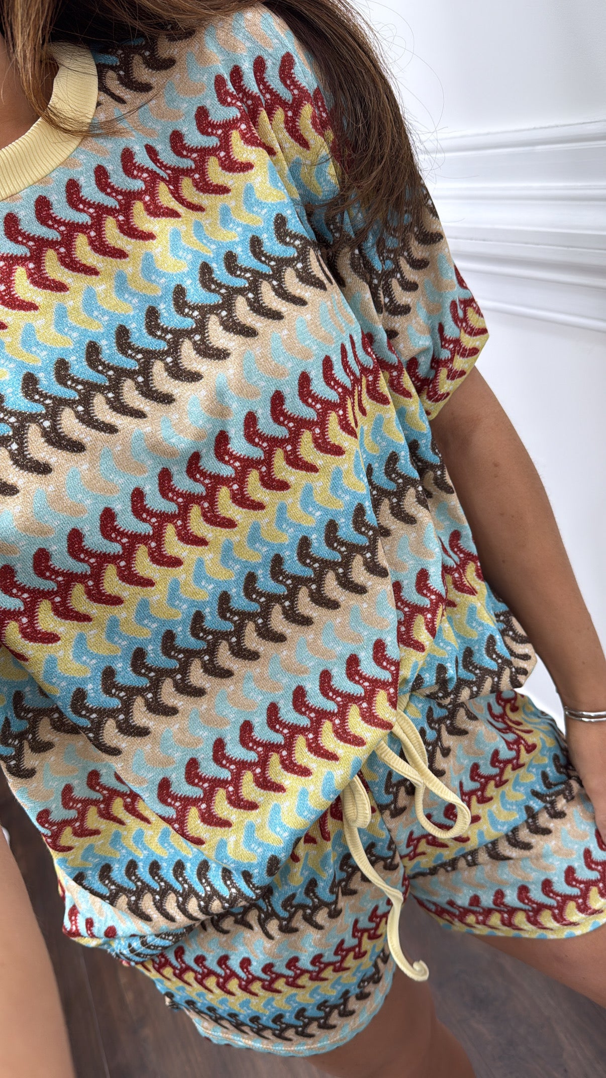 OLIVIA lemon multi print top and shorts co-ord