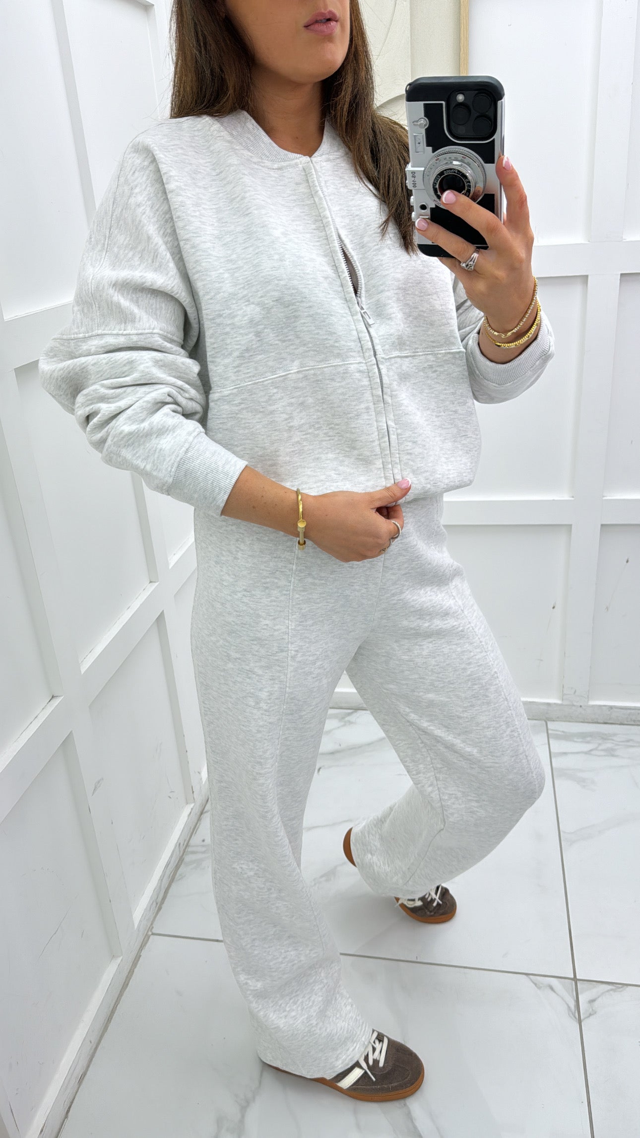 ELLEN light grey marl bomber and trouser lounge set