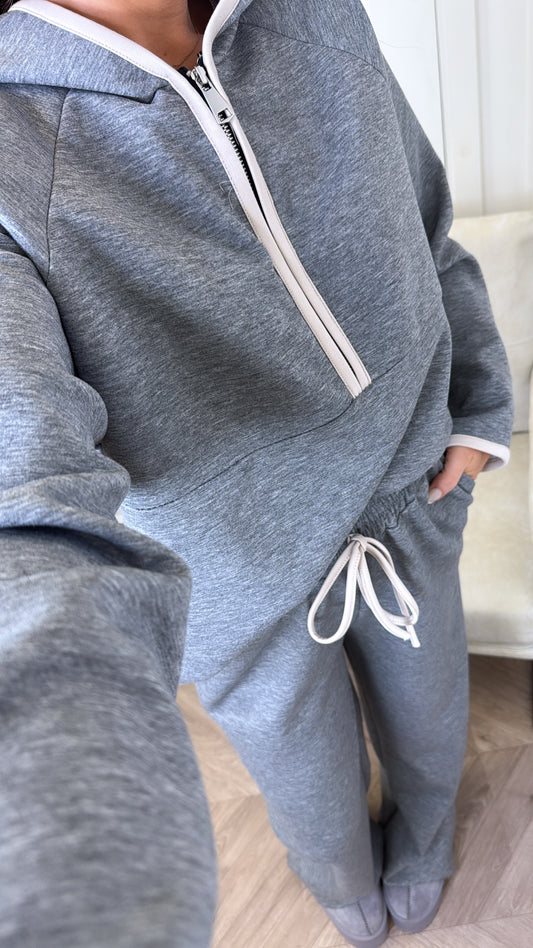 LIBERTY grey half zip hoody and trousers lounge set
