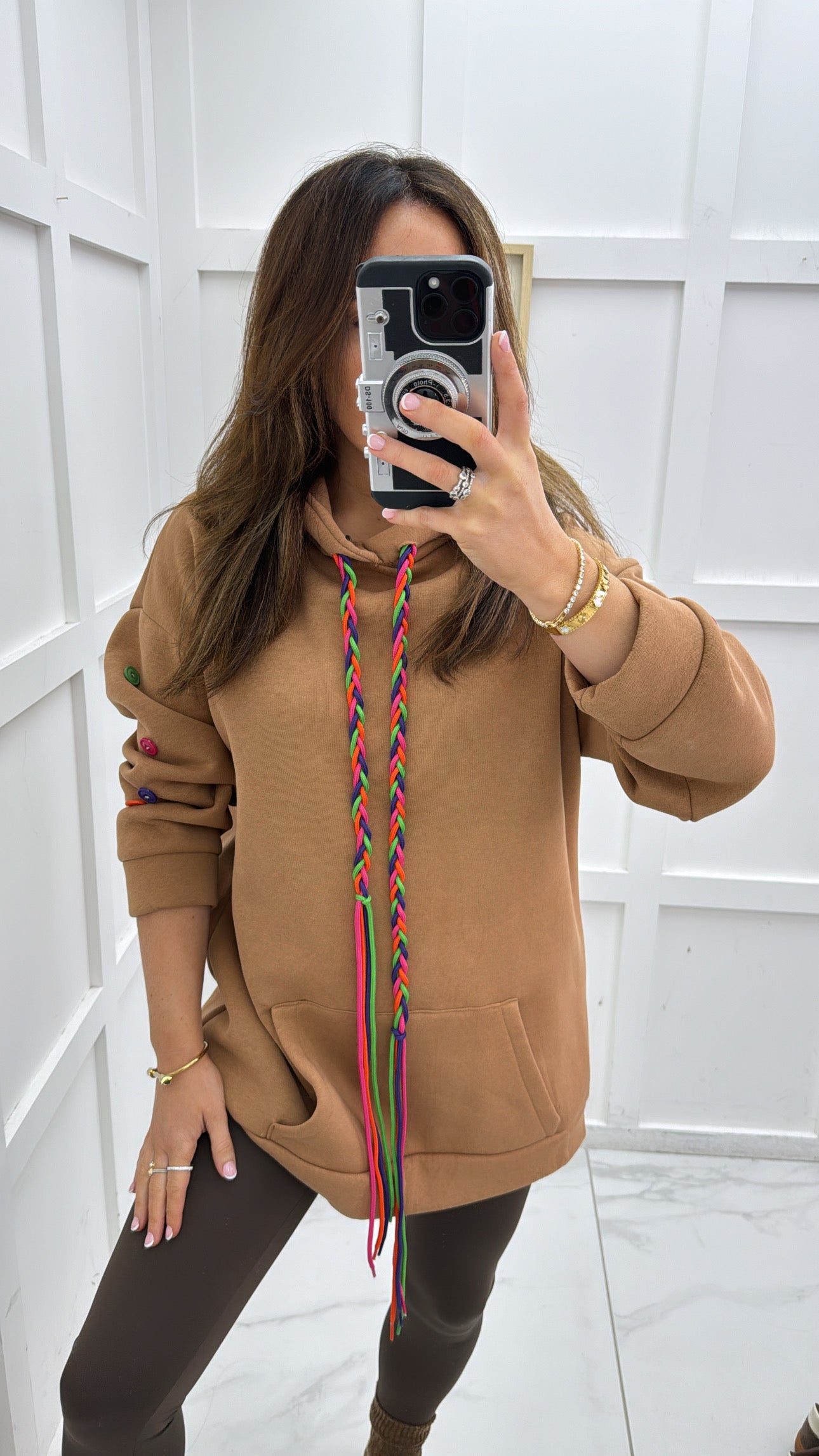 BAILEY camel button sleeve oversized hoody