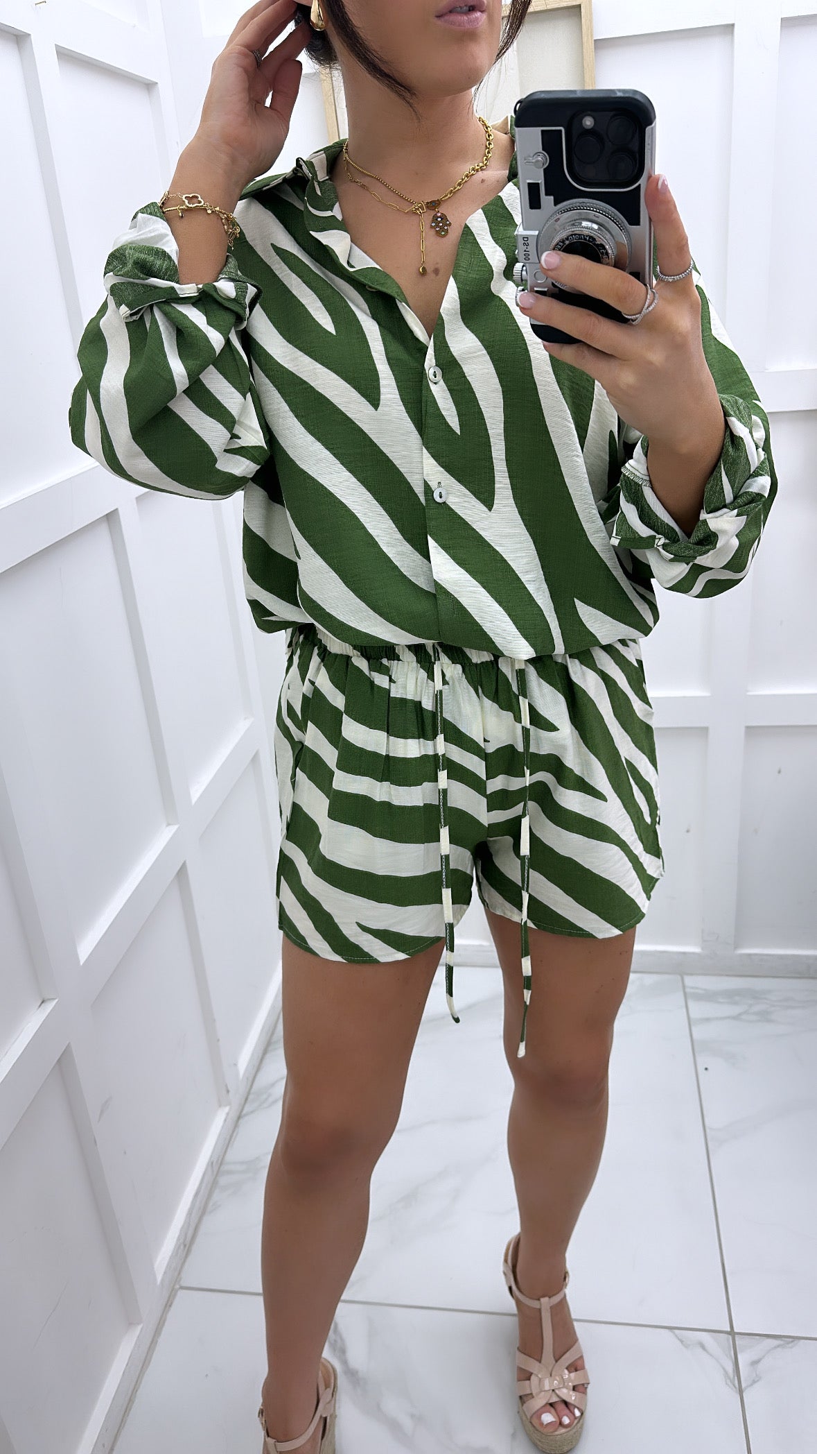 ARABELLA green zebra shirt and shorts co-ord