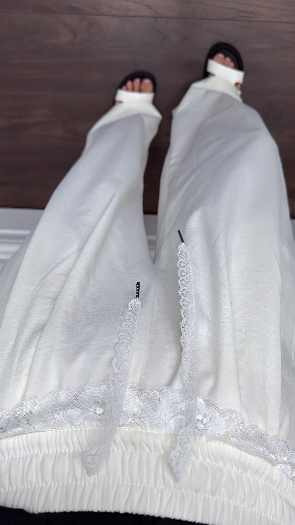 JORDANA white lace detail trousers