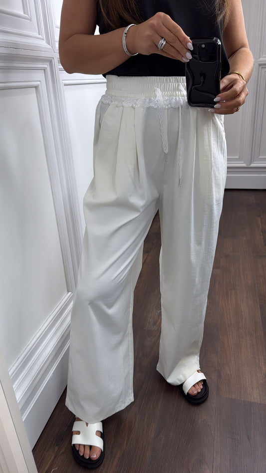 JORDANA white lace detail trousers