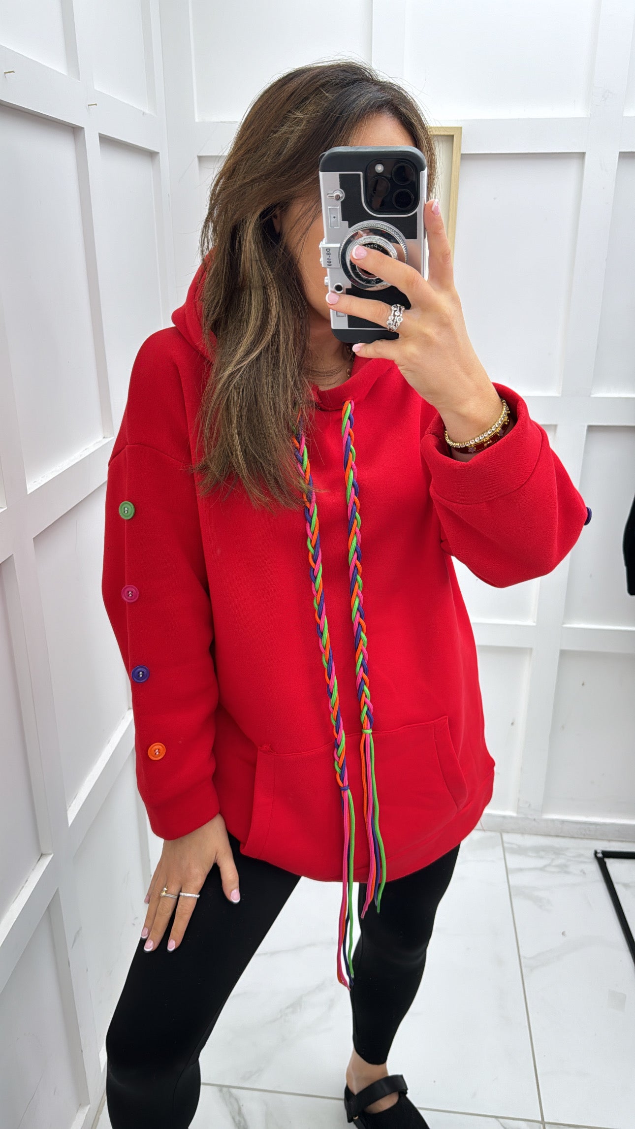 BAILEY red button sleeve oversized hoody