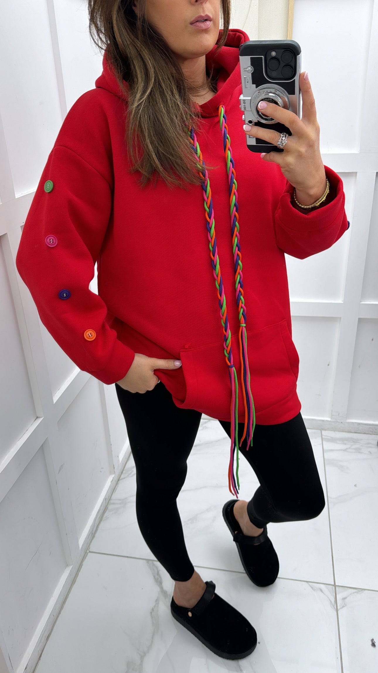 BAILEY red button sleeve oversized hoody