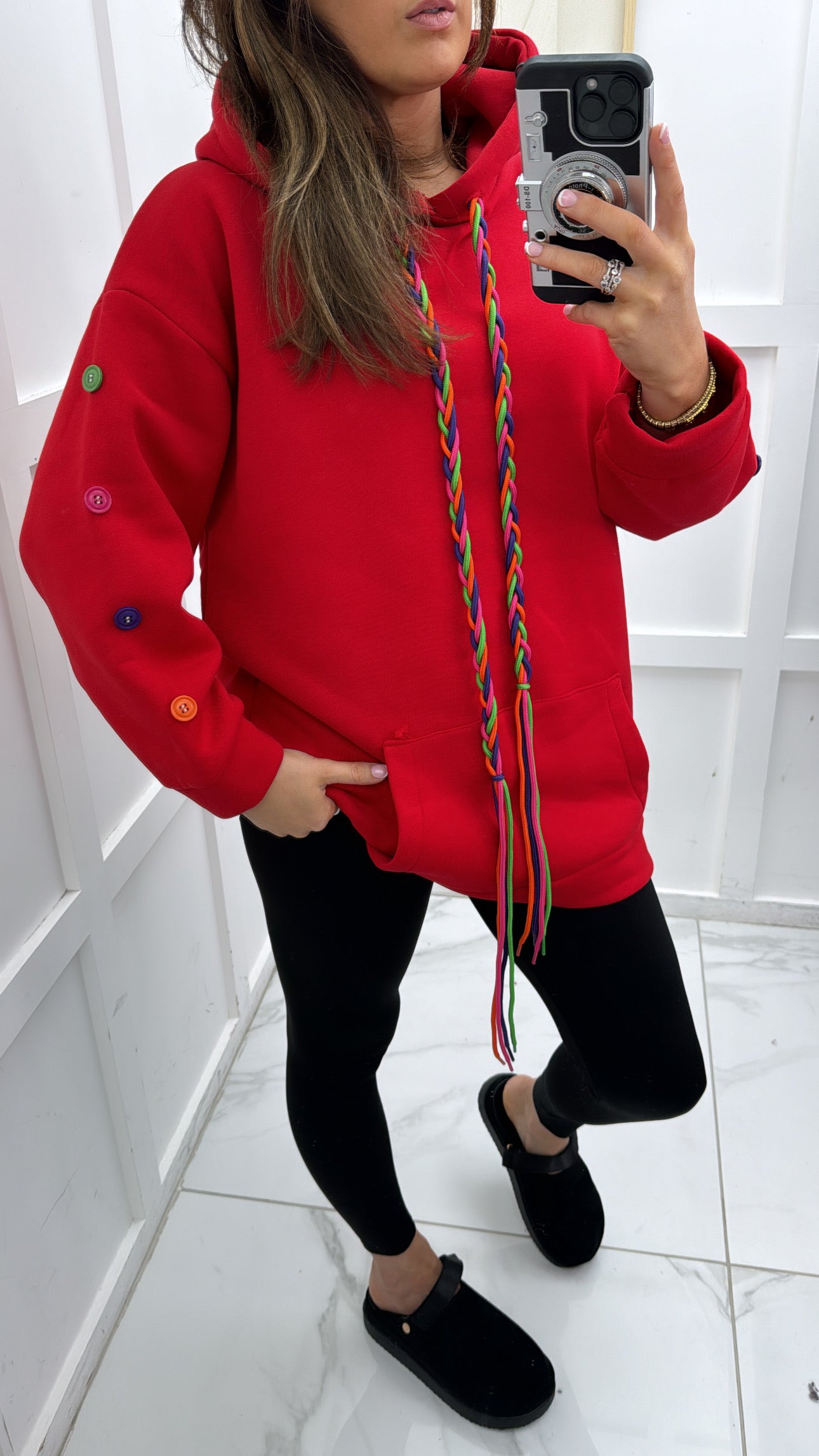 BAILEY red button sleeve oversized hoody