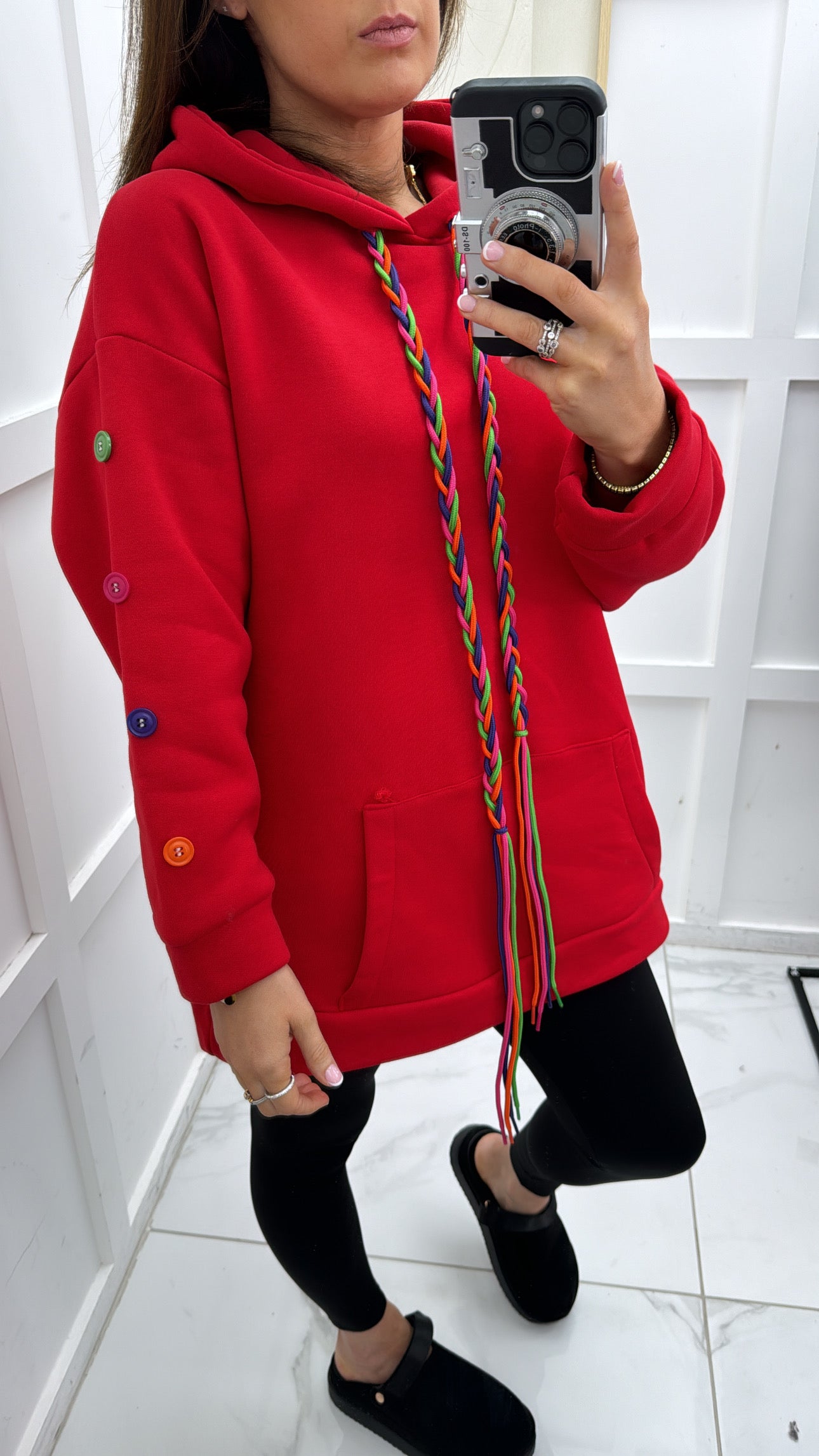 BAILEY red button sleeve oversized hoody