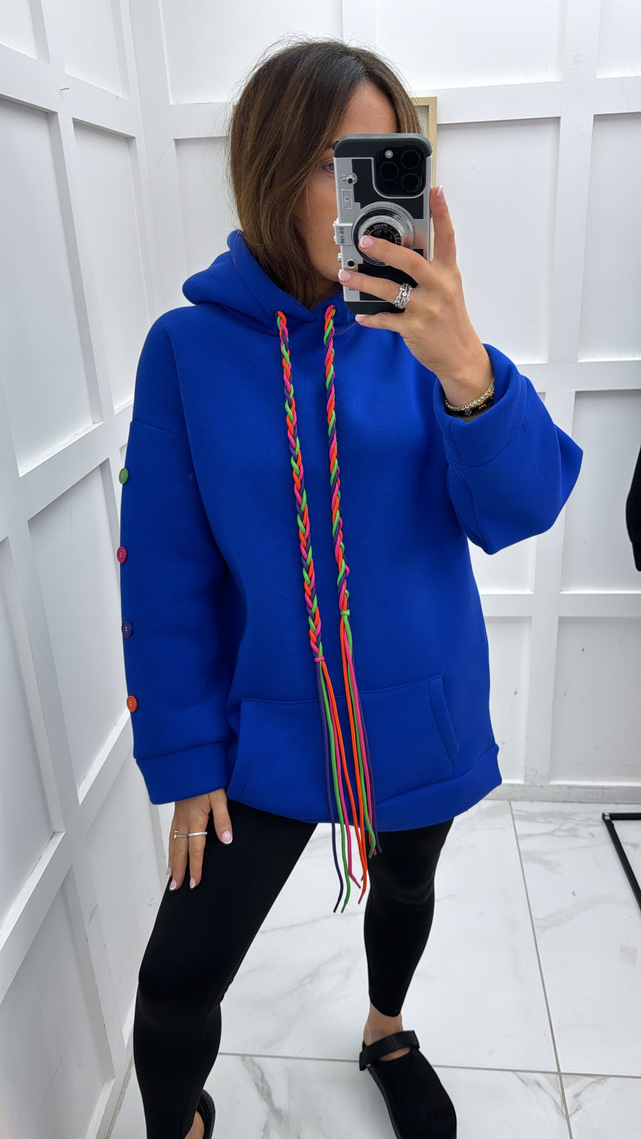 BAILEY blue button sleeve oversized hoody