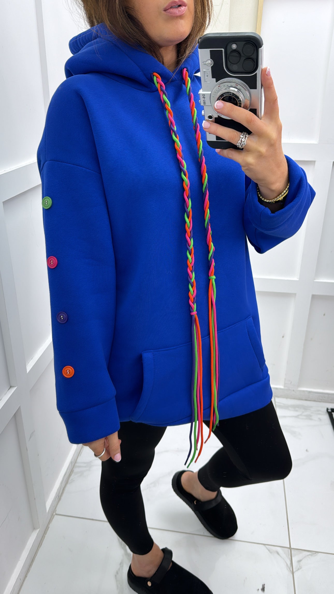 BAILEY blue button sleeve oversized hoody