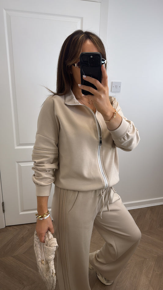 CHLOE beige zip up jacket and wide leg joggers tracksuit set