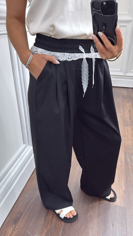 JORDANA black palazzo lace trousers