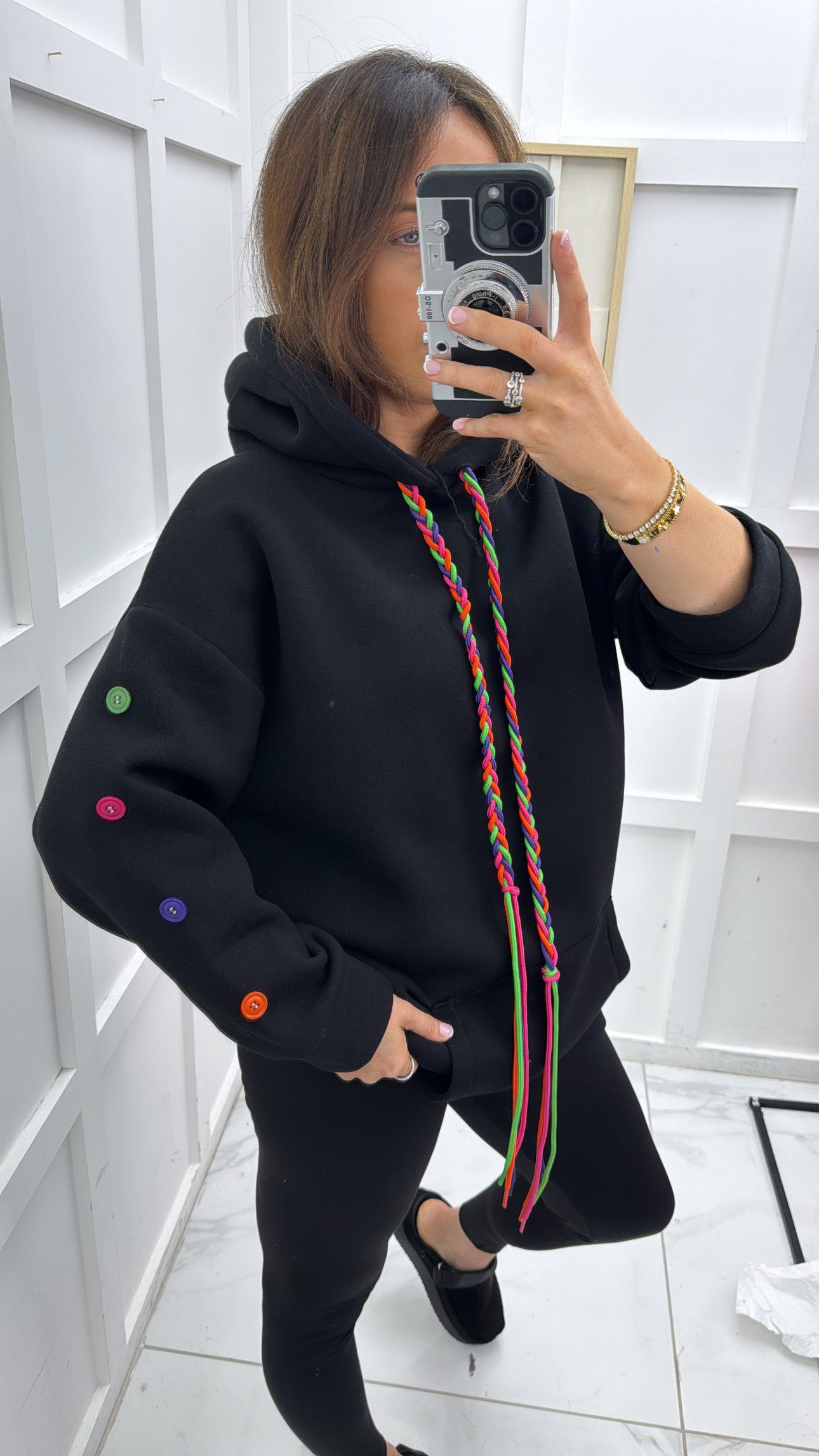 BAILEY black button sleeve oversized hoody