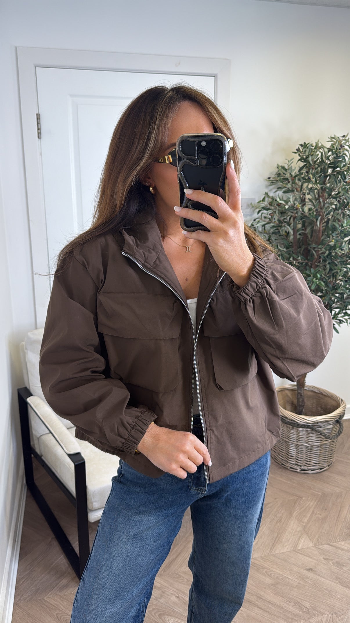 SIA brown hooded windbreaker jacket