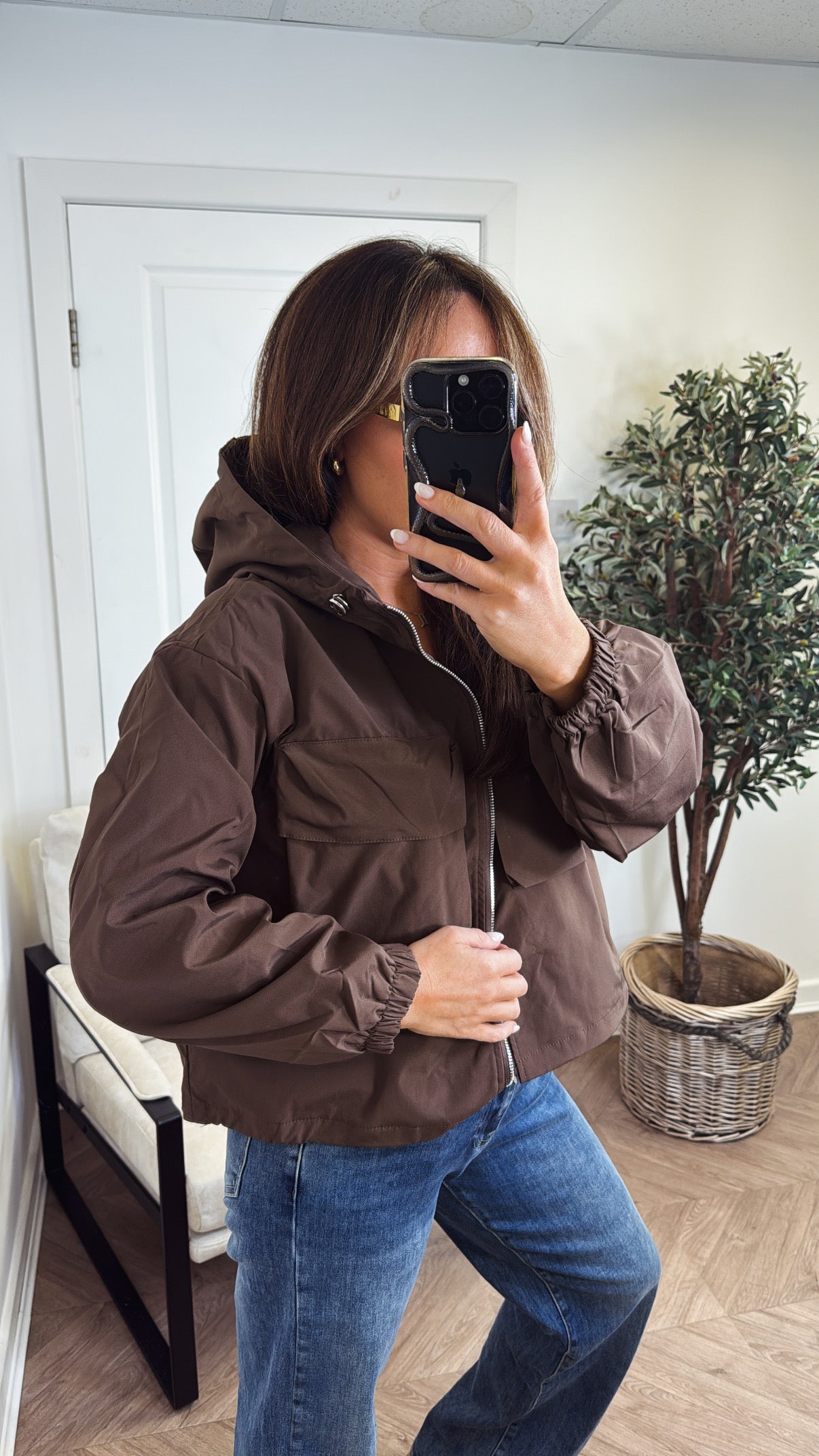 SIA brown hooded windbreaker jacket