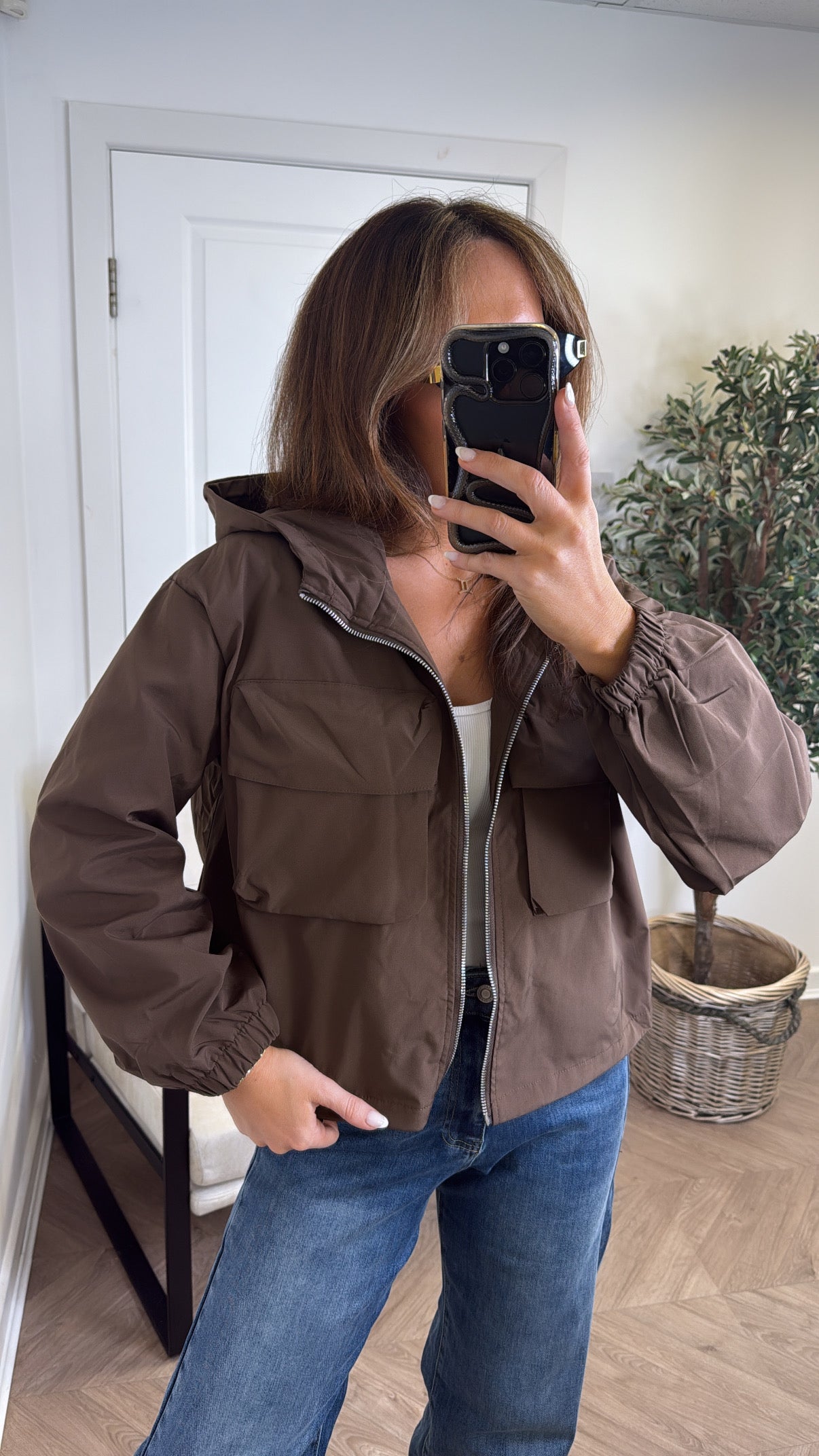 SIA brown hooded windbreaker jacket