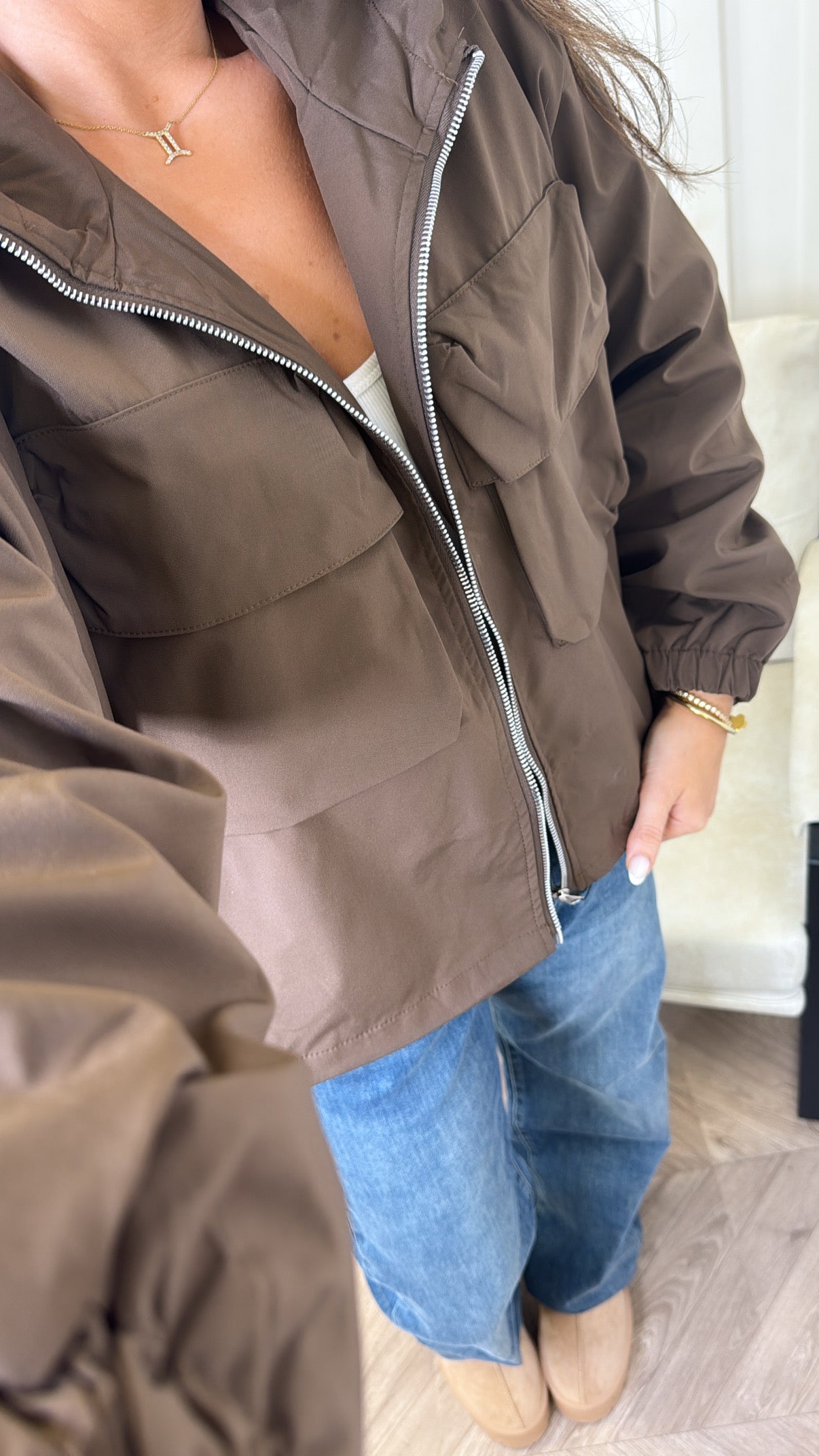 SIA brown hooded windbreaker jacket