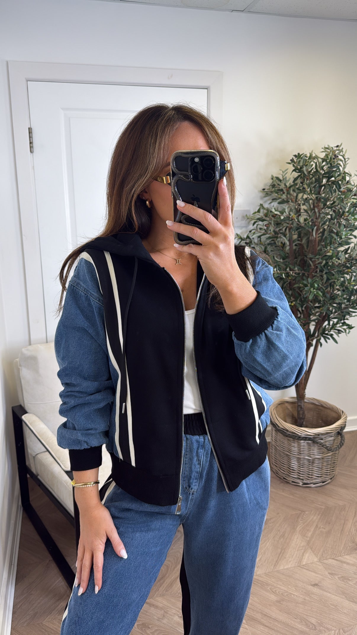 WILLOW black and denim contrast co-ord (LONGER LEG LENGTH)