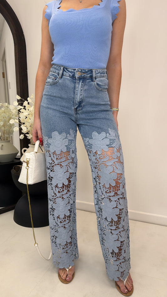 ALICIA blue embroidered stretchy statement jeans