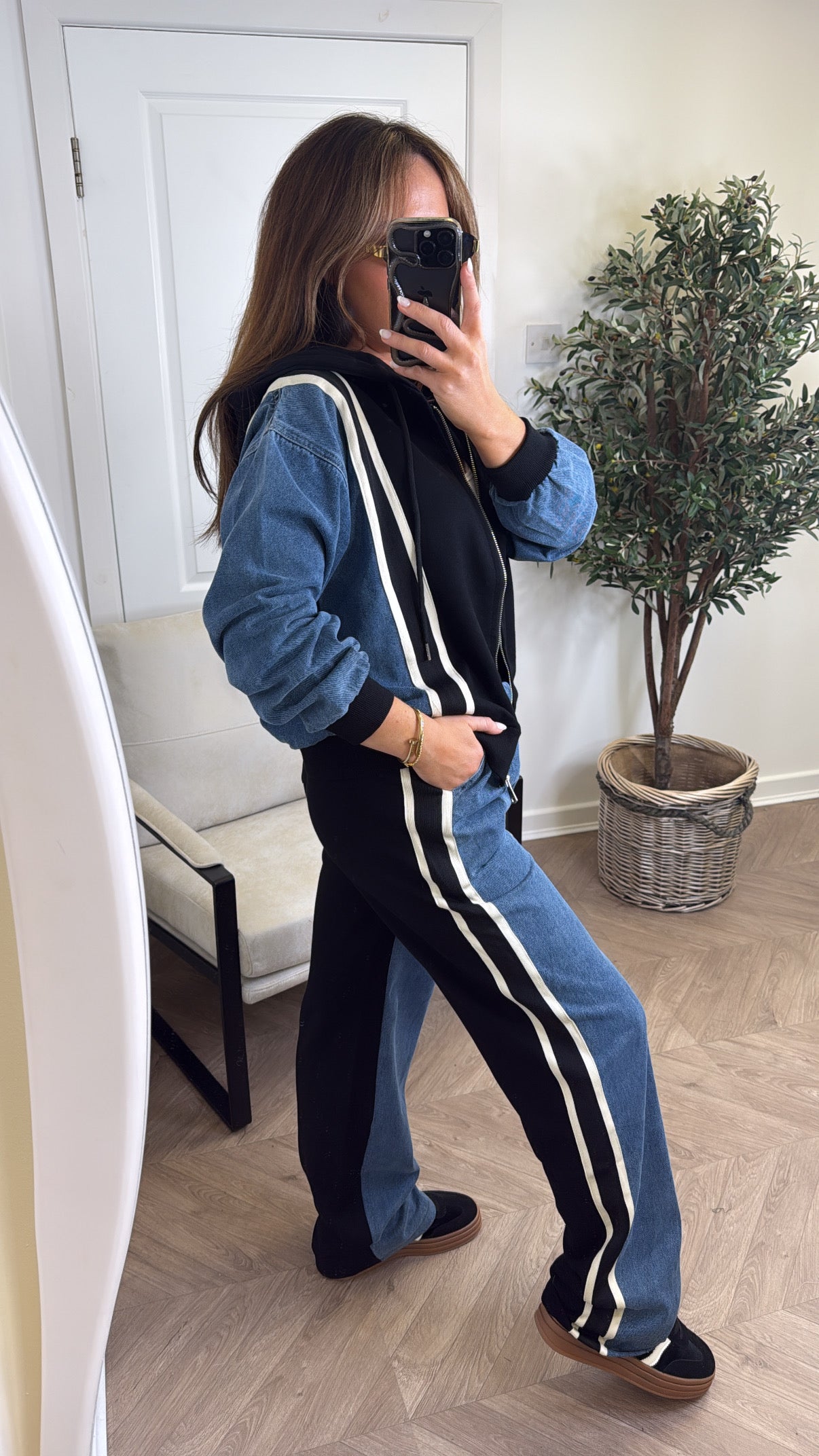 WILLOW black and denim contrast co-ord (LONGER LEG LENGTH)