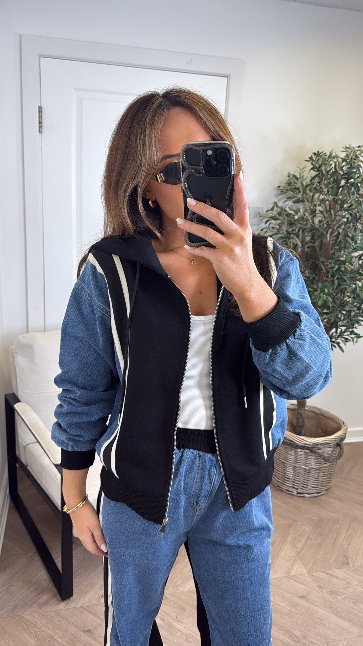 WILLOW black and denim contrast co-ord (LONGER LEG LENGTH)