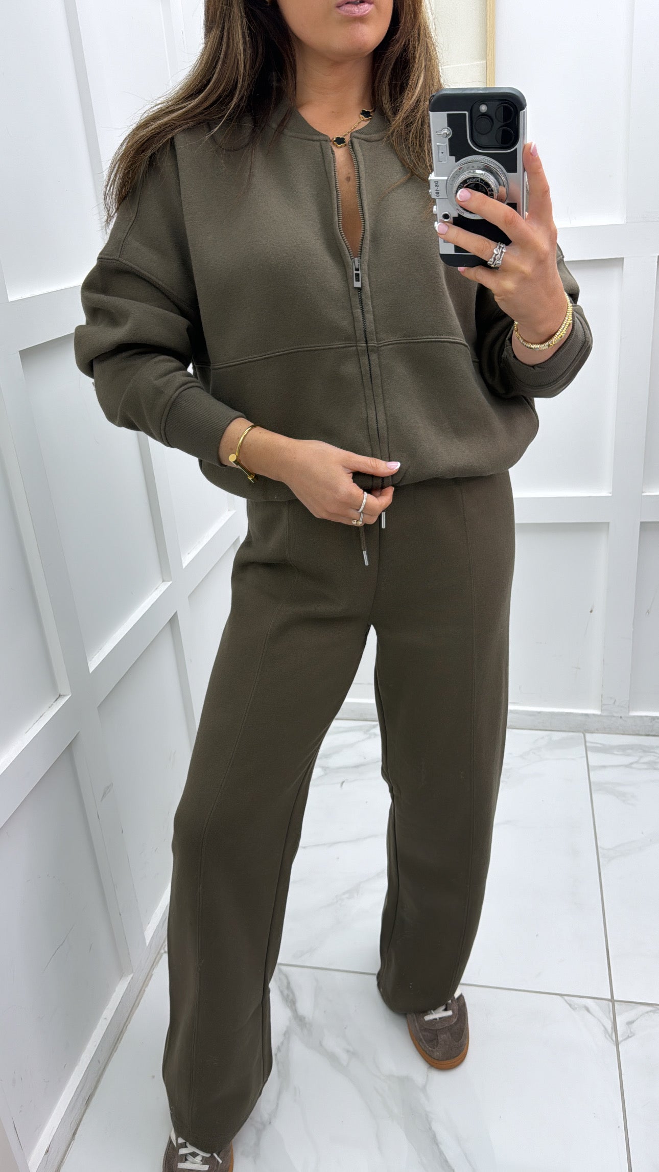 ELLEN khaki bomber jacket and trouser lounge set