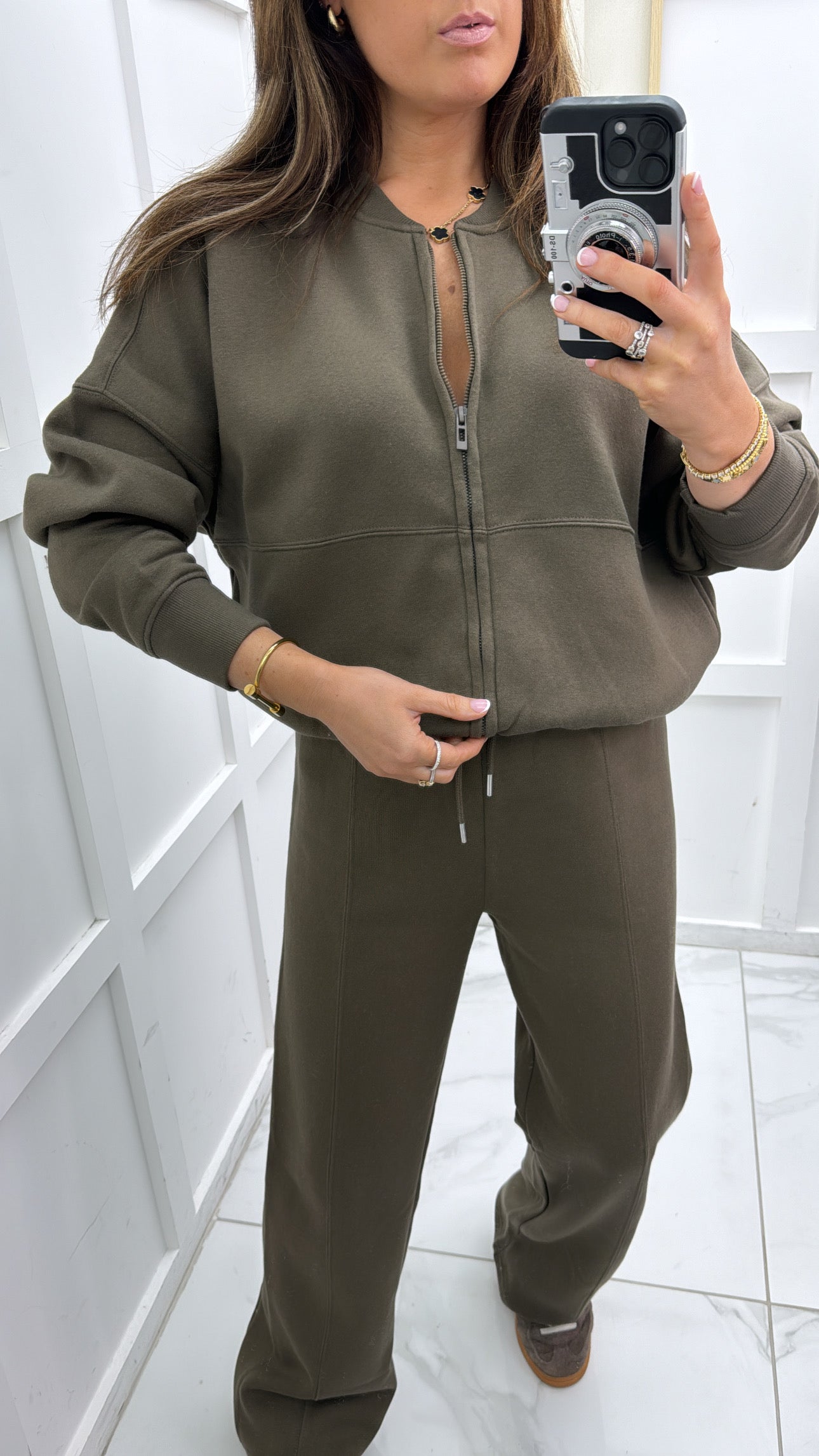 ELLEN khaki bomber jacket and trouser lounge set