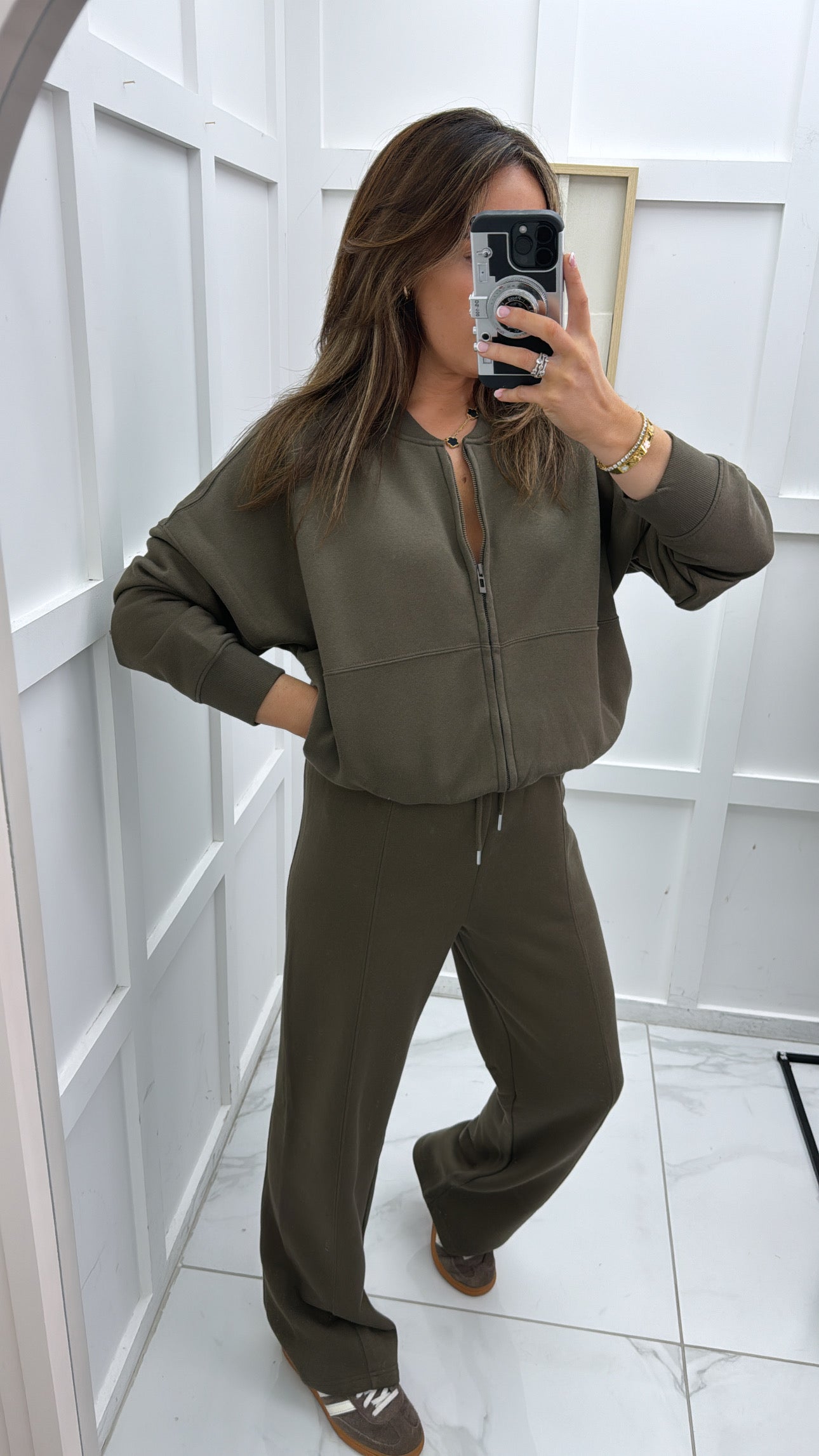 ELLEN khaki bomber jacket and trouser lounge set