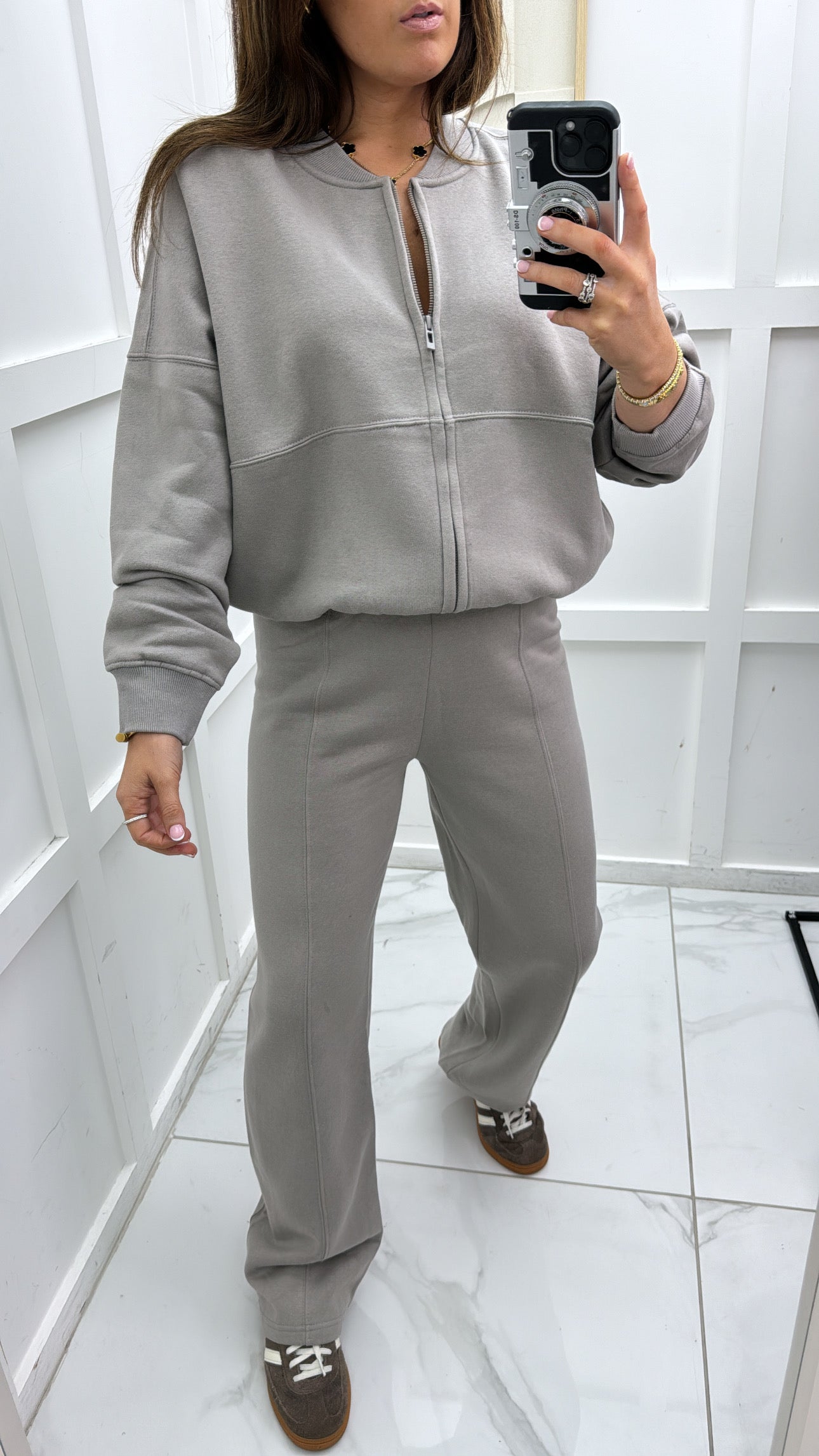 ELLEN dove grey bomber jacket and trouser lounge set