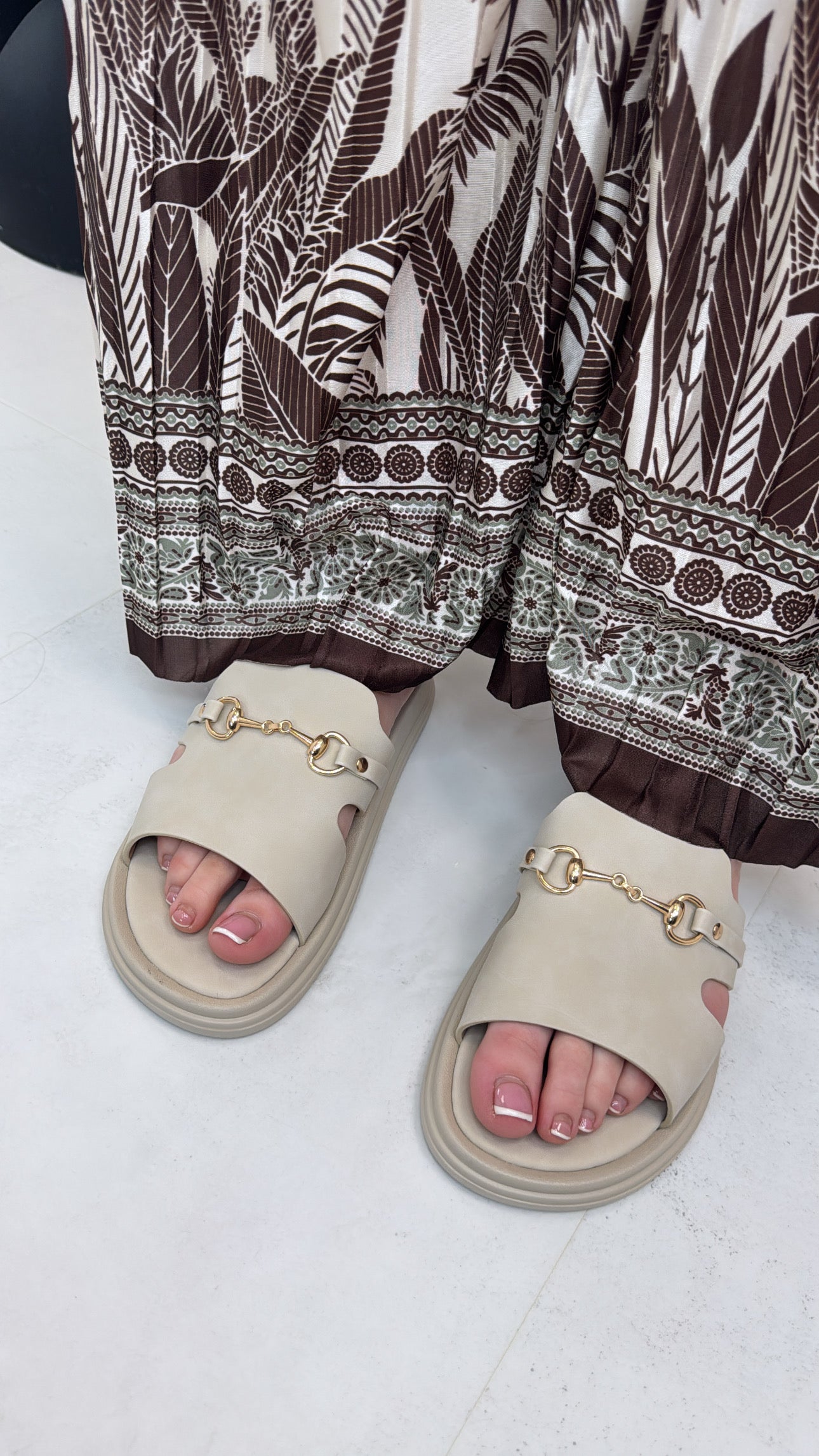 PALOMA beige faux suede buckle detail slider