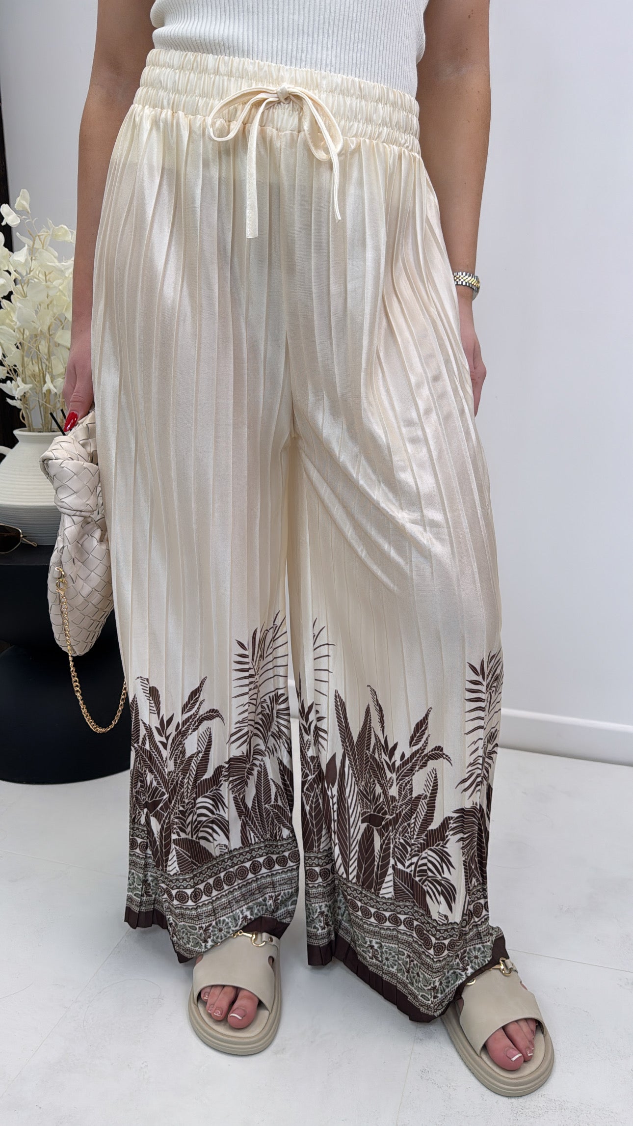 LIA brown and cream palazzo trousers