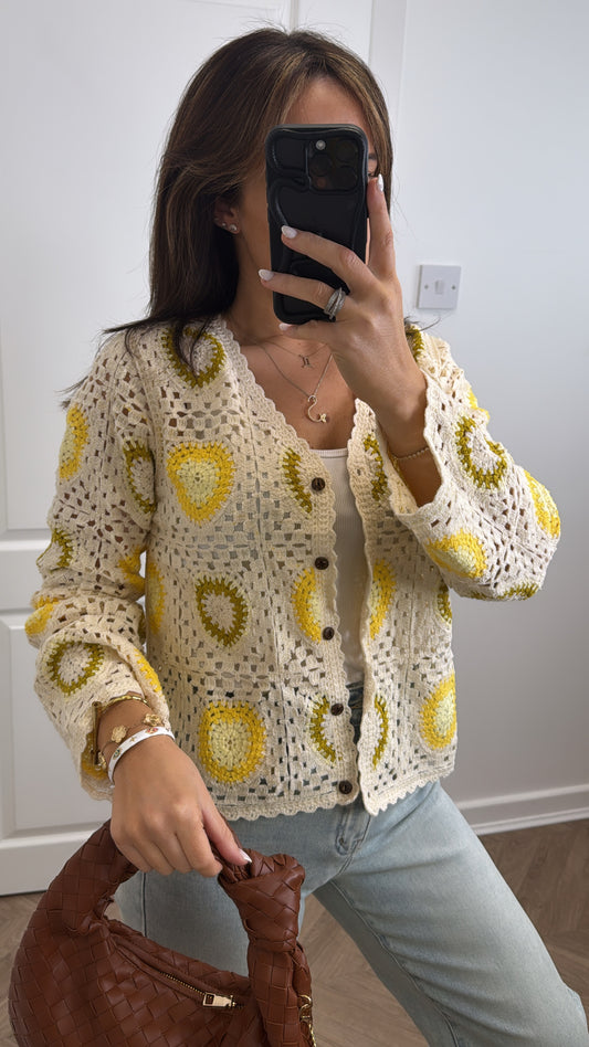 EVE cream and lemon crochet cardigan