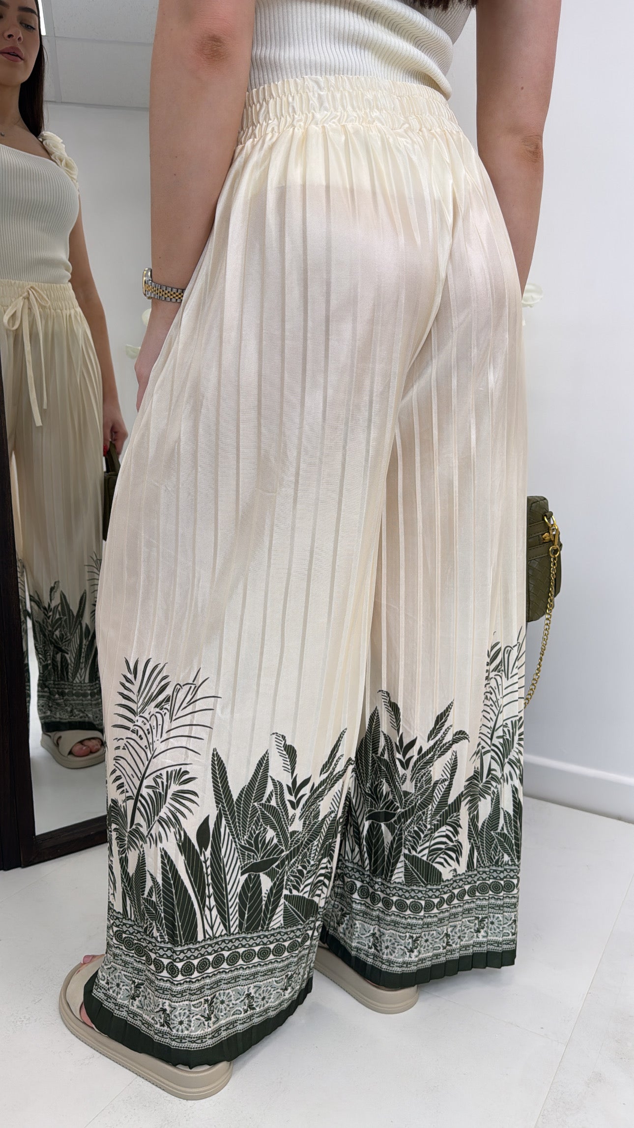 LIA khaki and cream palazzo trousers